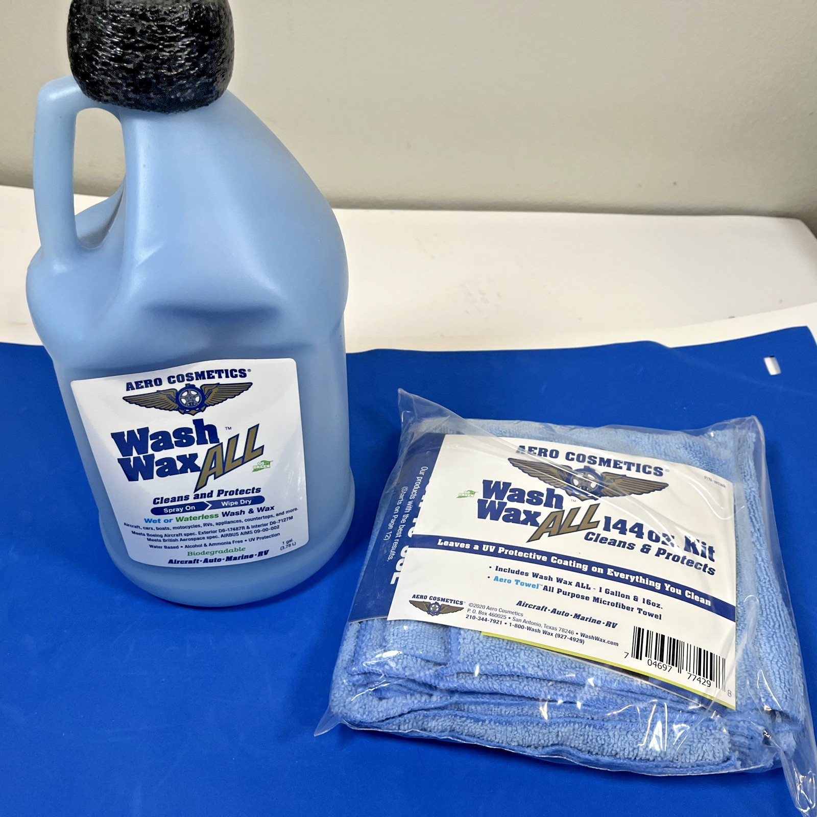 Aero Cosmetics Wash Wax ALL 1 Gal AeroTowels 4-Pack Aircraft RV Car Motorcycle