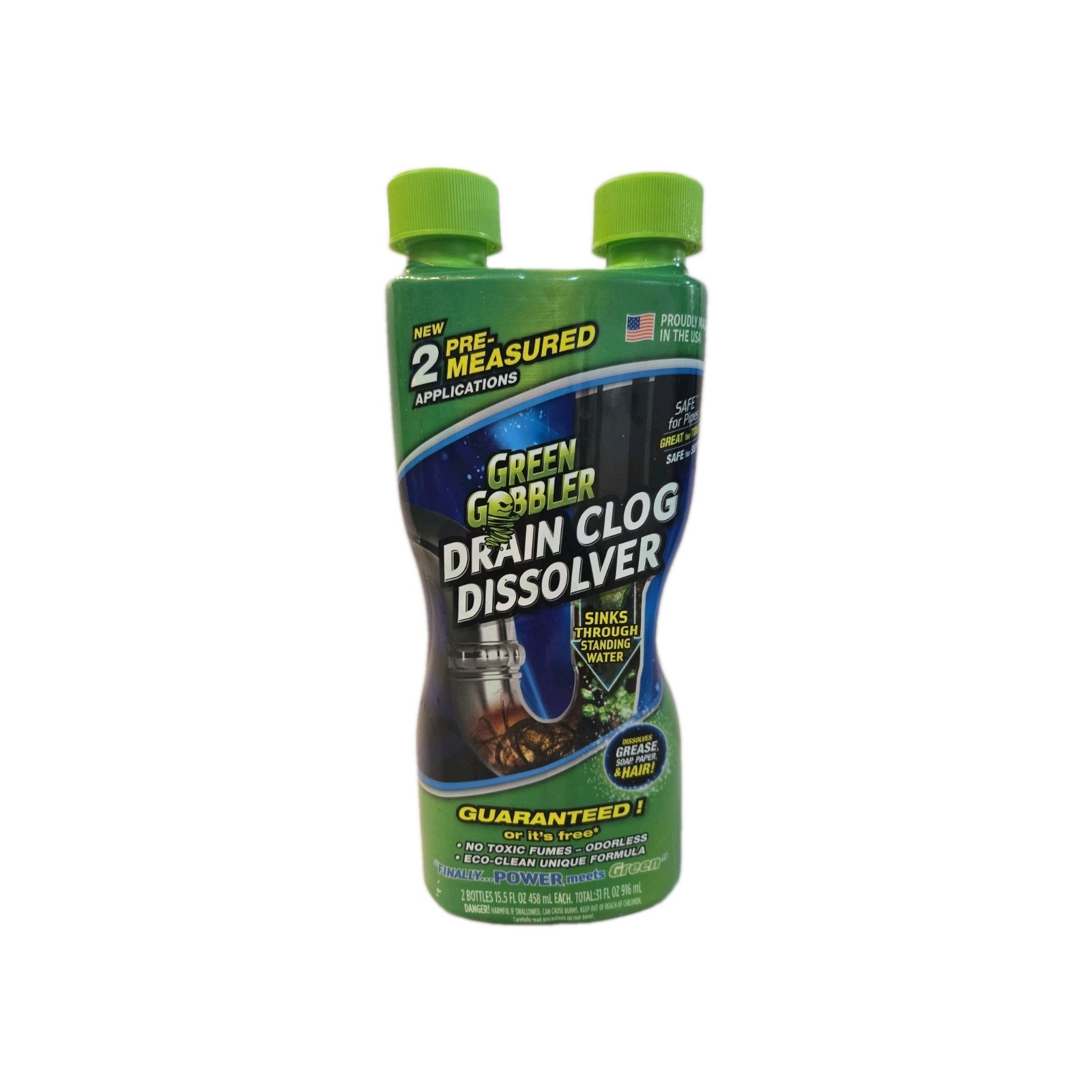 Green Gobbler Drain Clog Dissolver Pipe Opener Cleaner Remover 31oz Grease Hair