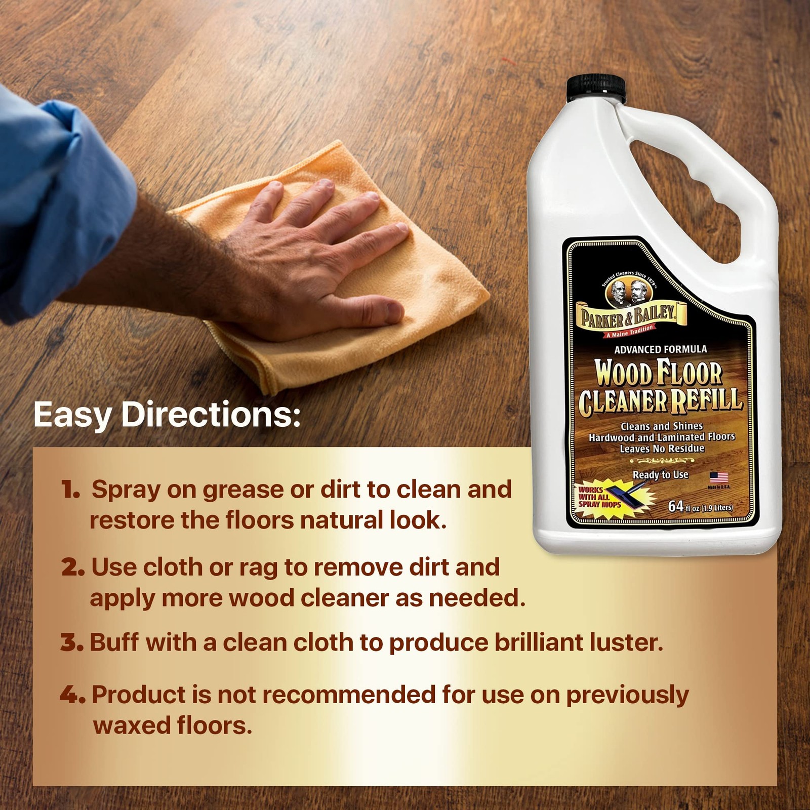 Wood Floor Cleaner – Use on Hardwood, Laminated or Faux Finished Floors. Shin…