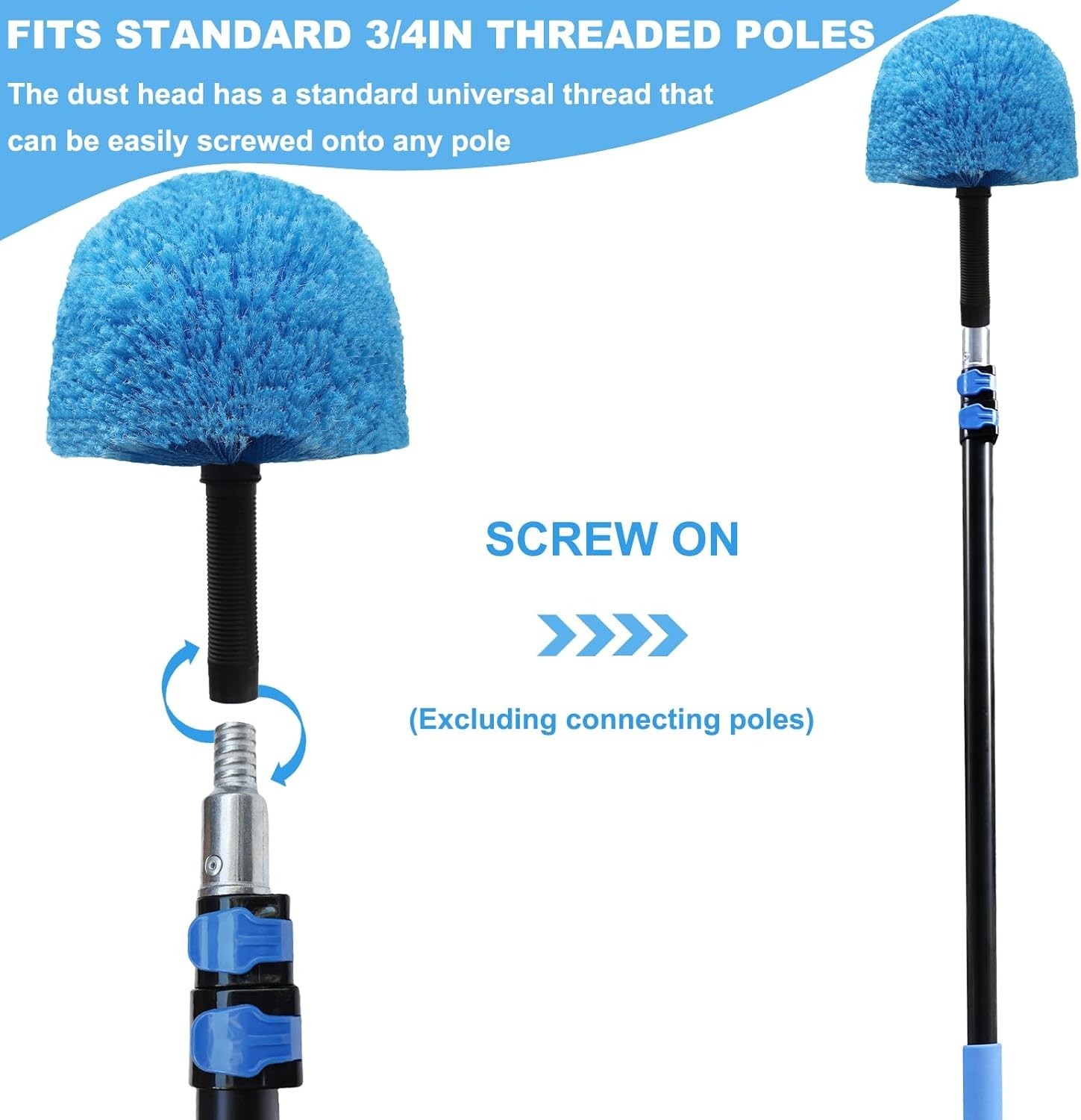 2 Pack Blue Twist-On Cobweb Duster Head Brush – Efficient Indoor & Outdoor Sp…