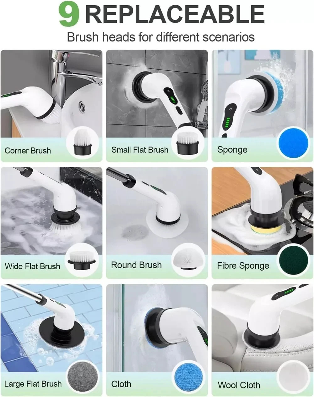 9 in 1 Electric Spin Scrubber Handheld Cleaning Brush Electric Scrubber Power