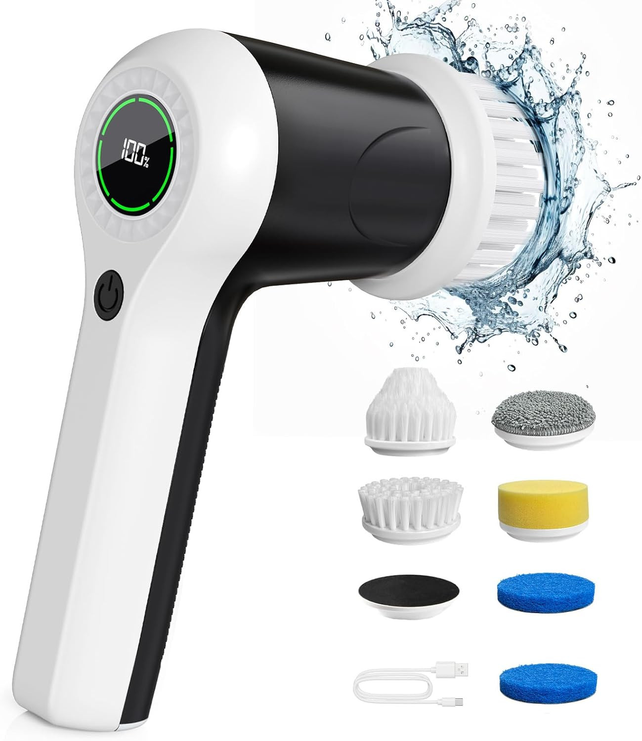 PUFTEM Electric Spin Scrubber, Cordless Shower Scrubber with Battery Level Displ