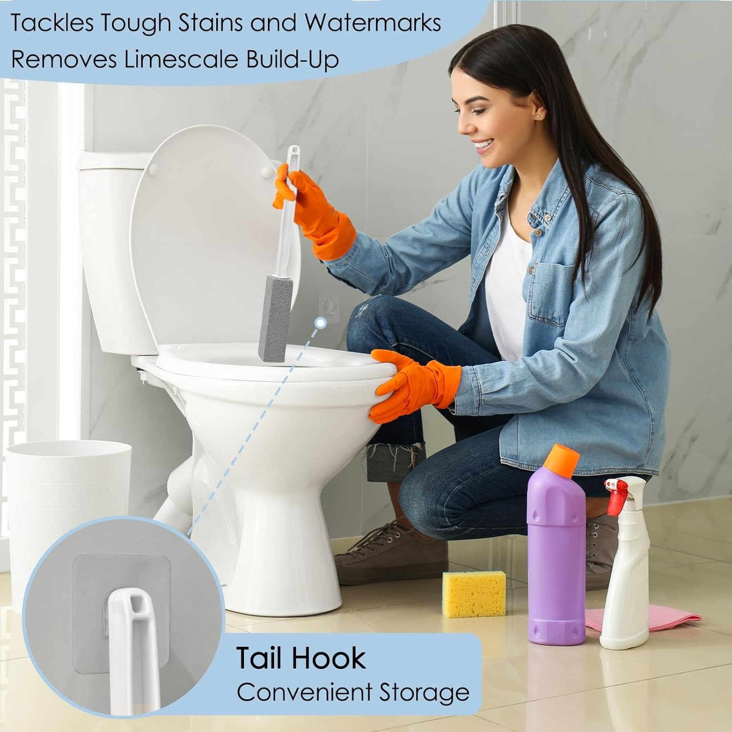 12 Pack Pumice Stone Toilet Bowl Cleaner with Extra Long Handle, Pumice Stone fo
