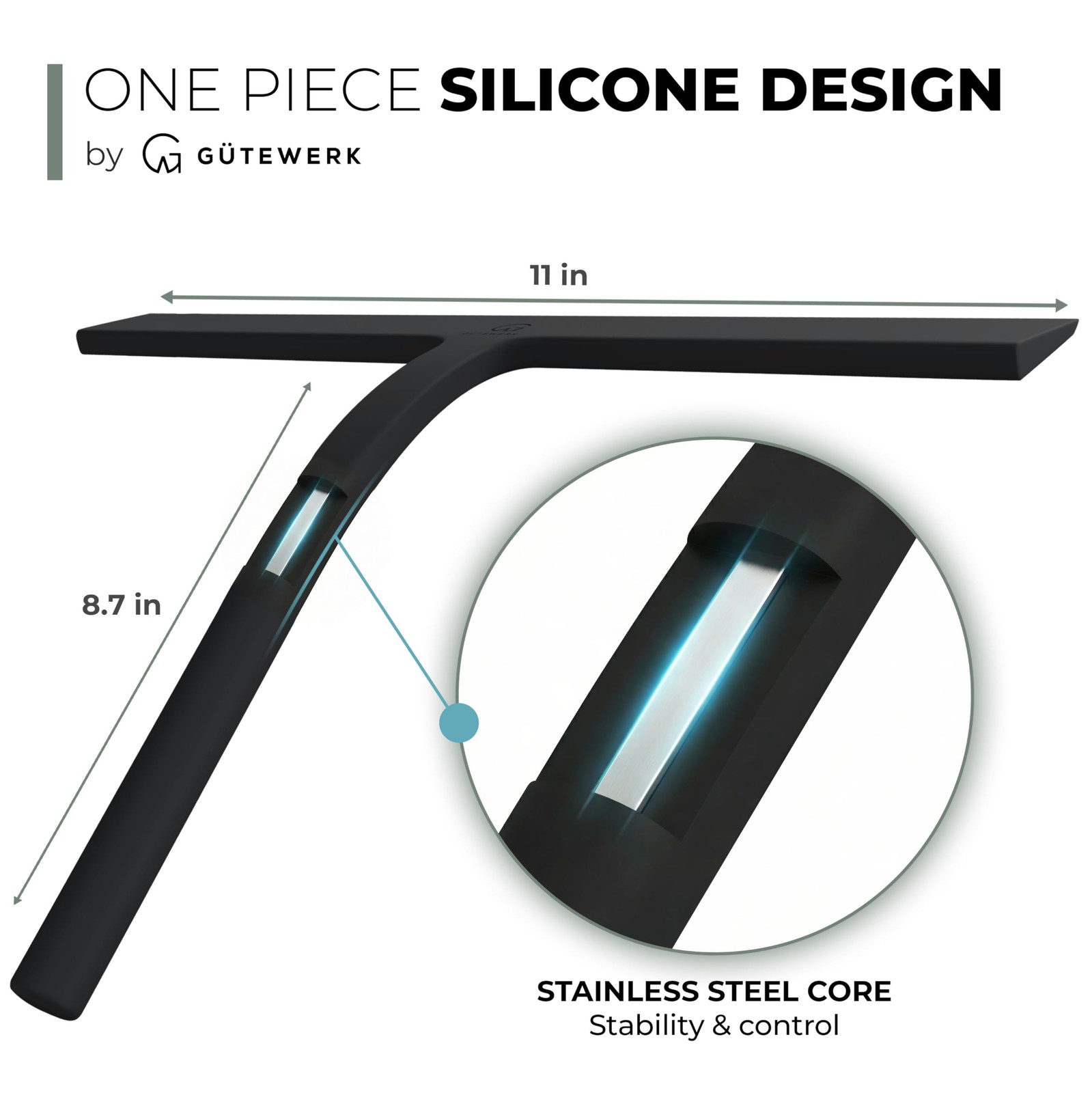 GÜTEWERK Silicone Shower Squeegee for Glass Doors & Mirrors with Stainless St…