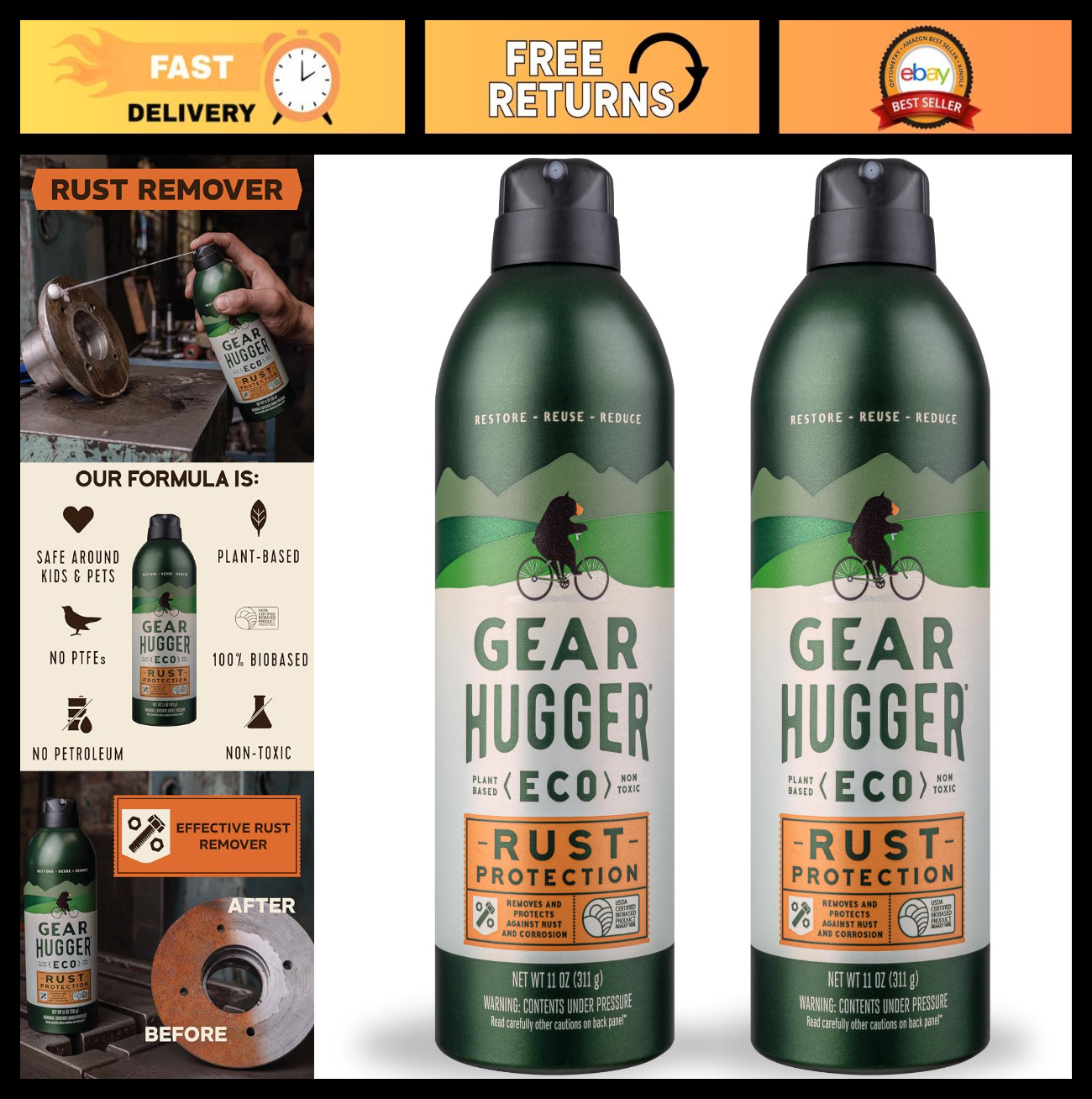 Eco-Friendly Rust Protection Spray – 11 oz, Pack of 2, Rust Remover & Preventer,