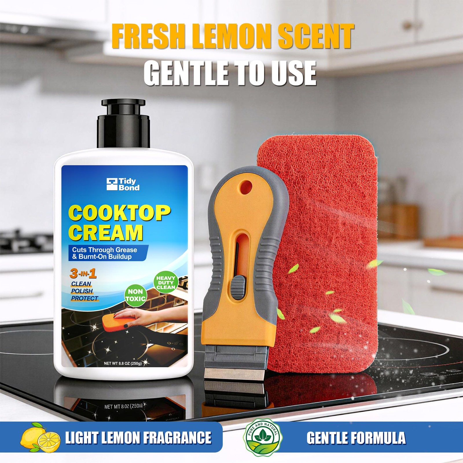Glass Cooktop Cleaner & Polish Kit – Heavy Duty Stove Top Cleaner with Scrape…