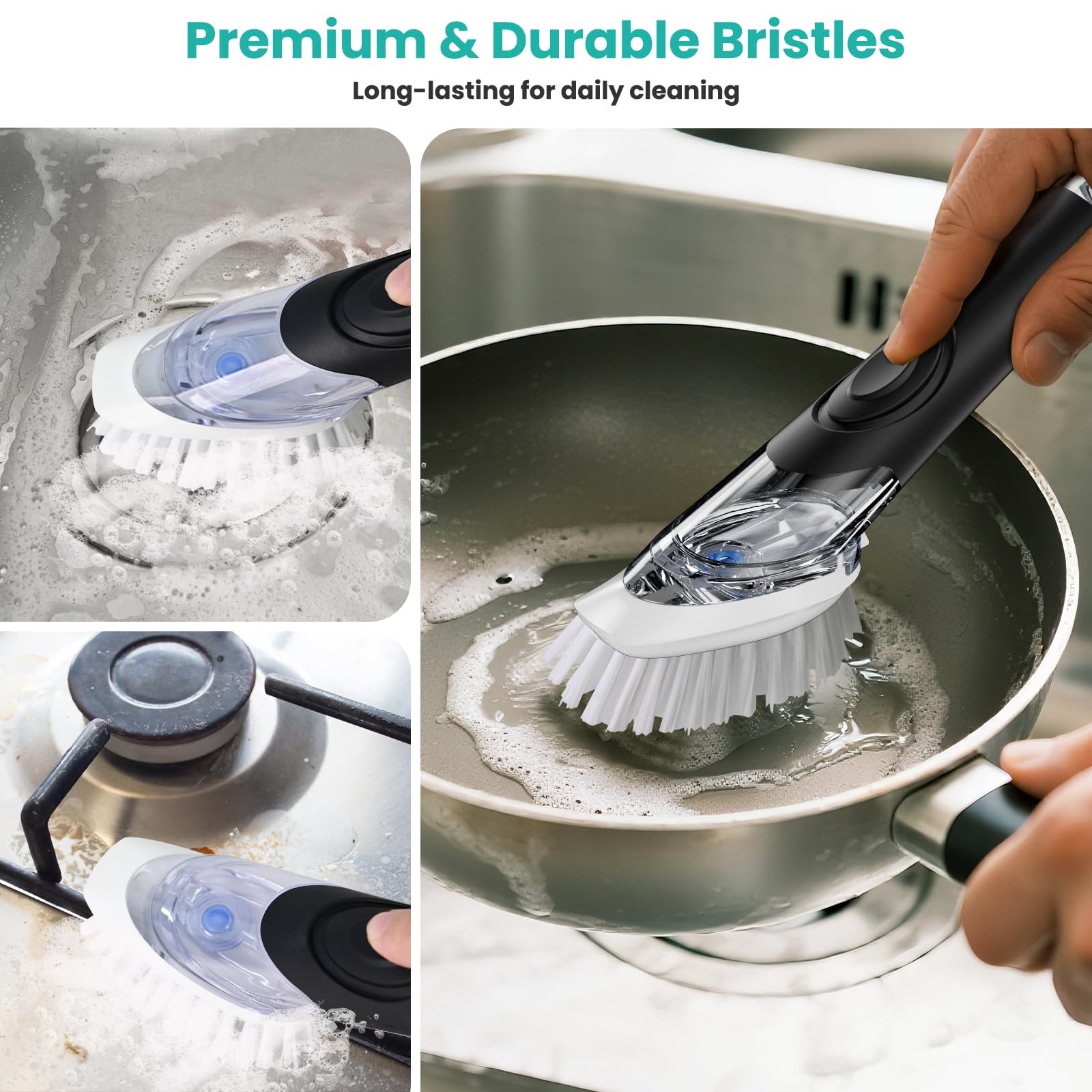 Soap Dispensing Dish Brush, Dish Scrub Brush with Soap Dispenser, Dish Soap B…