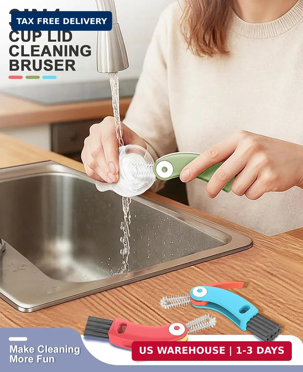 3 in 1 Cup Lid Cleaning Brush 3 PCS – Multifunctional Cleaning Brush Set for Tig