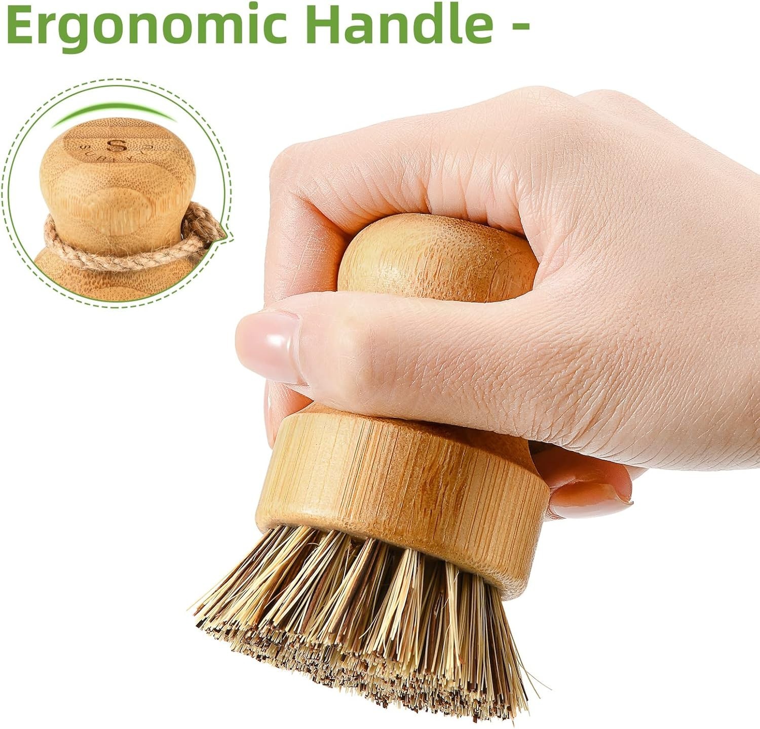 Bamboo Dish Brush Set with Soap Holder, Wooden Dish Scrubber with Soap Dispen…