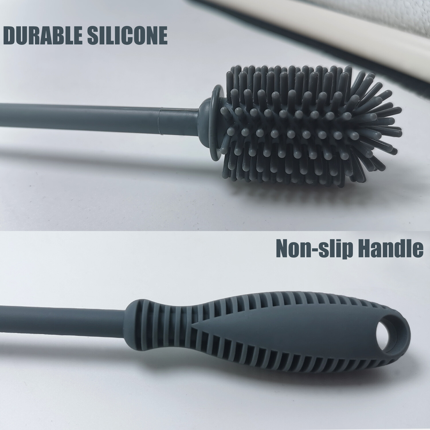 2 Pack Silicone Bottle Brush Cleaner Lab Cleaning Brush for Baby Bottles Gray