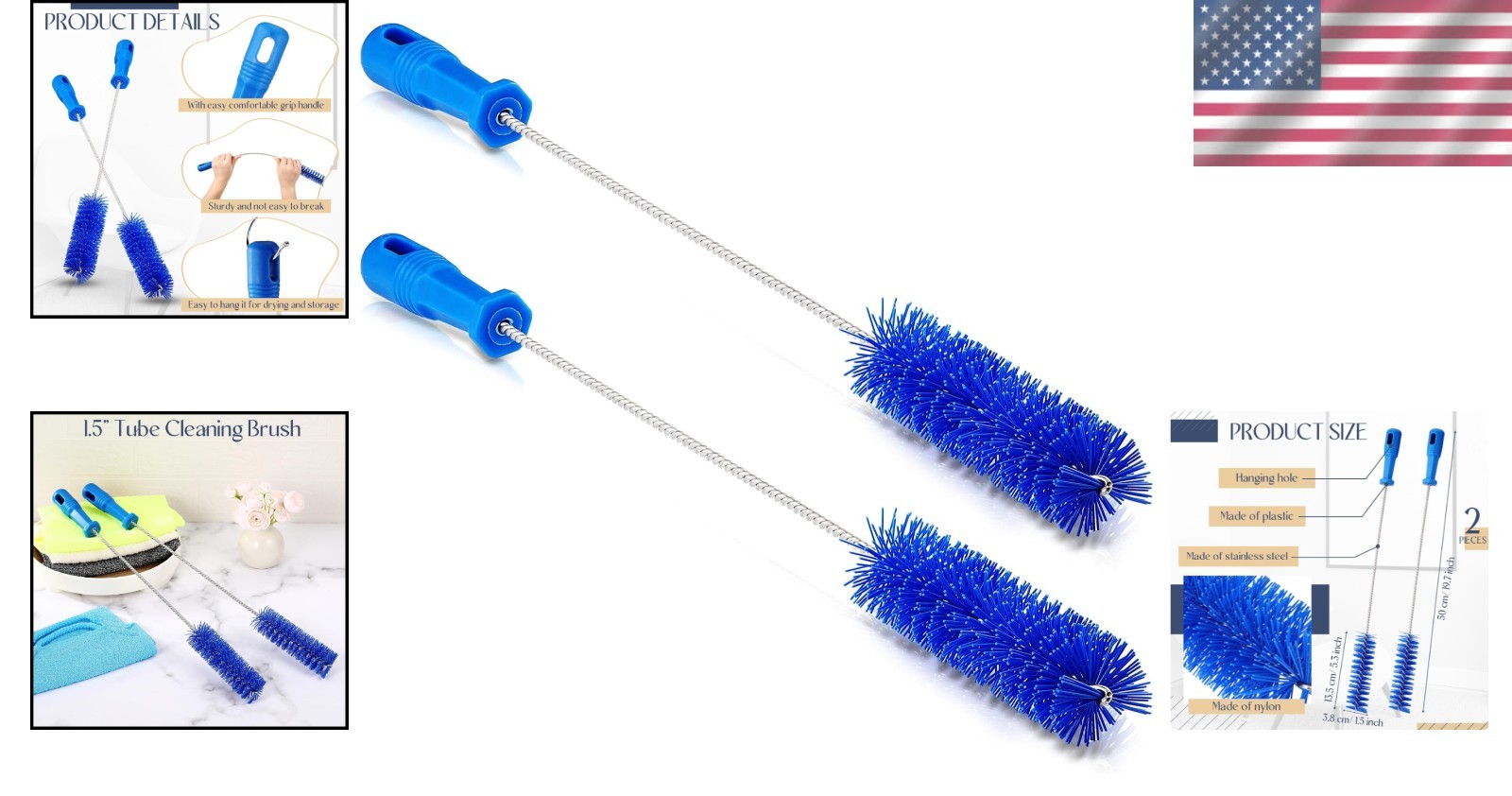 Flexible Drain Brush Set – 2 Pcs Blue Pipe Cleaning Tools