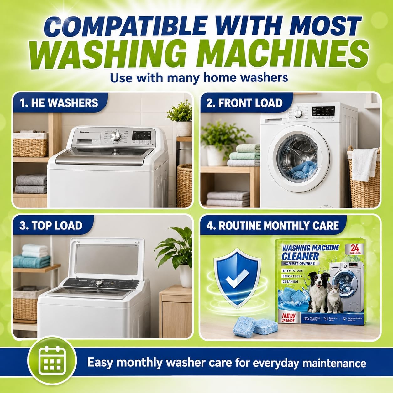Enzyme Washing Machine Cleaner Tablets for Pet Owners, [2X Power] Washer Clea…