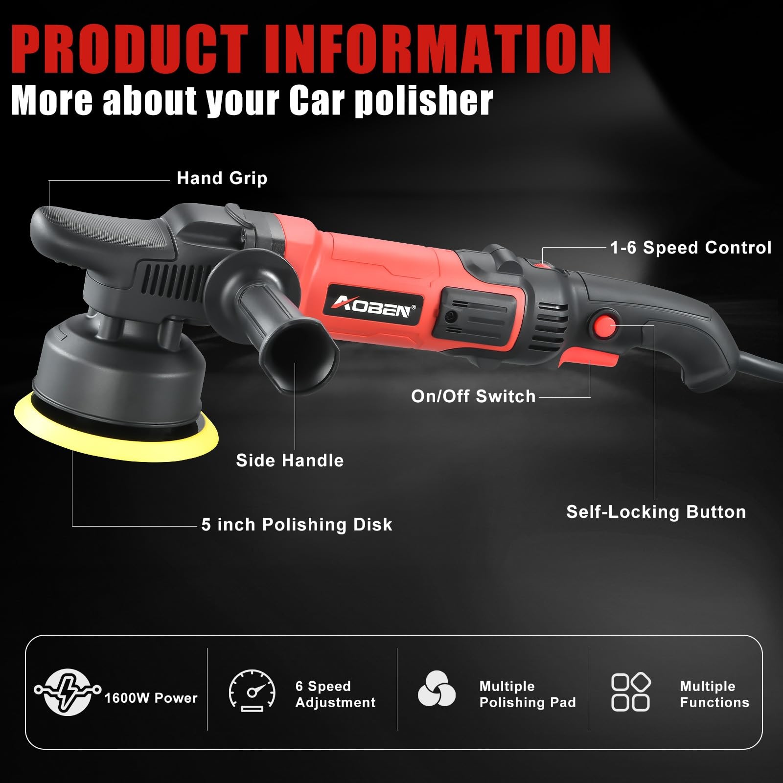 Buffer Polisher,5 inch Dual Action Polisher,Long Orbit 16mm Random Buffer Pol…