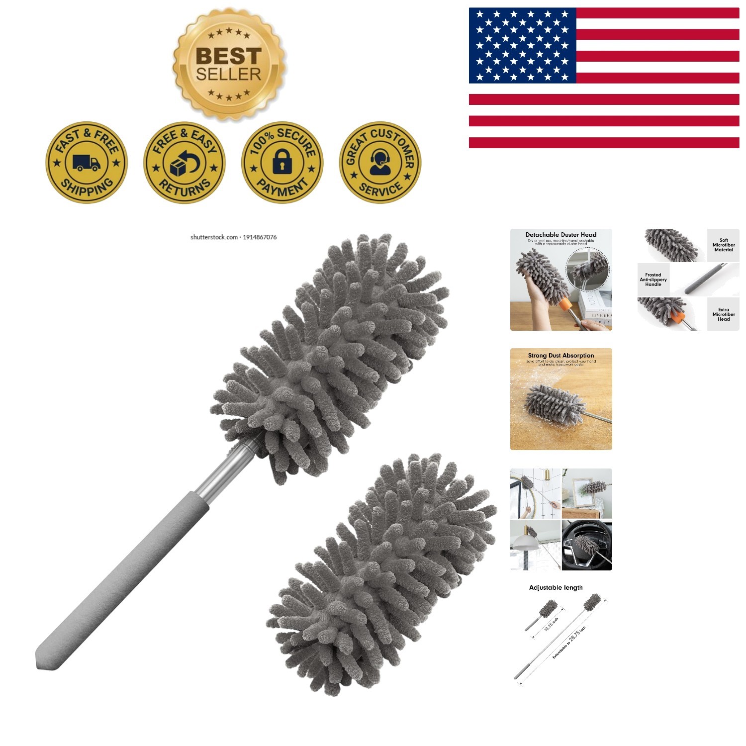 Extendable Microfiber Duster with 2 Replaceable Heads for Effortless Cleaning