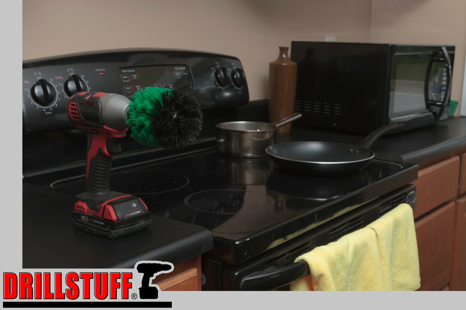 Drill Brush Kitchen Scrubber for Baked-on Food, Stove, Oven, Sink, Pots and Pans