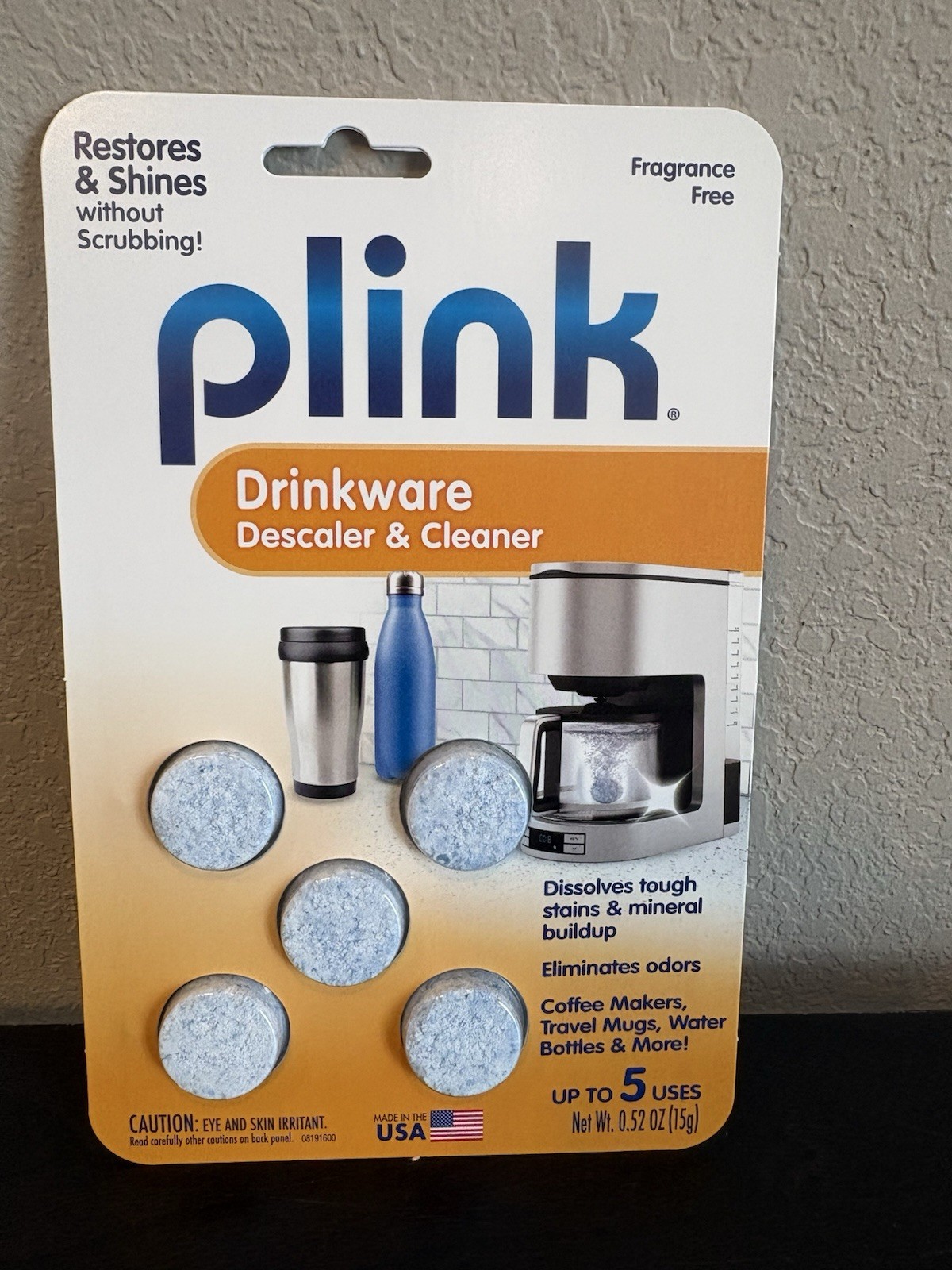 Plink Tabs Drinkware Descaler & Cleaner! 5 Tab Pack New! For Coffee Makers, Mugs