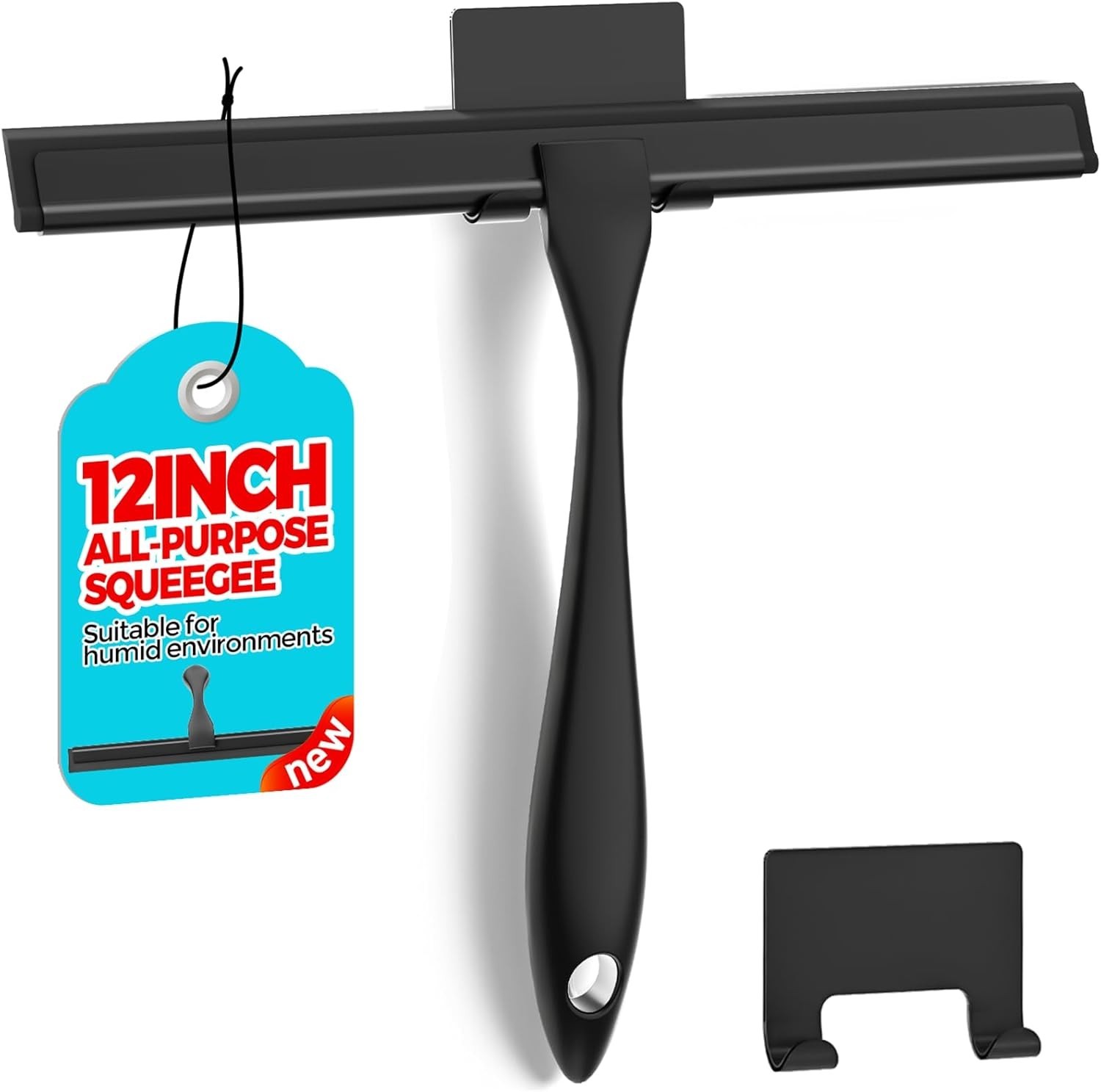 Shower Squeegee, 10-Inch Matte Black Squeegee, All-Purpose Stainless Steel Squee