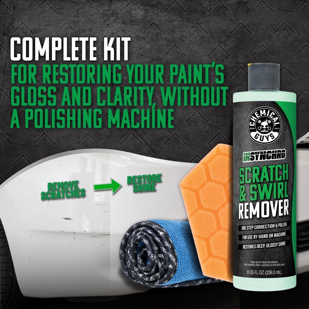 Chemical Guys Insynchro Scratch & Swirl Remover (8 oz) – Kit with Hex Logic Dual