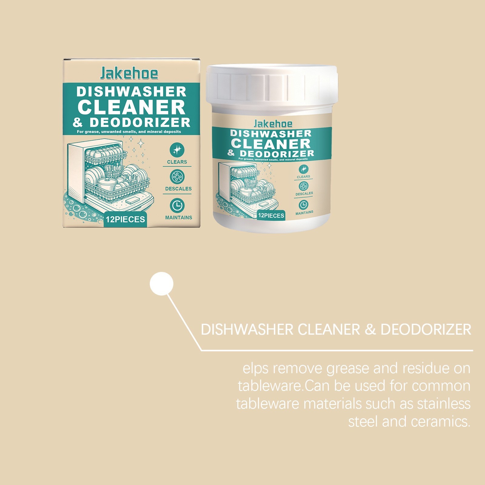 12 Count Dishwasher Cleaner Tablets, Fragrance Free, Deep Cleaning Descaler Pods