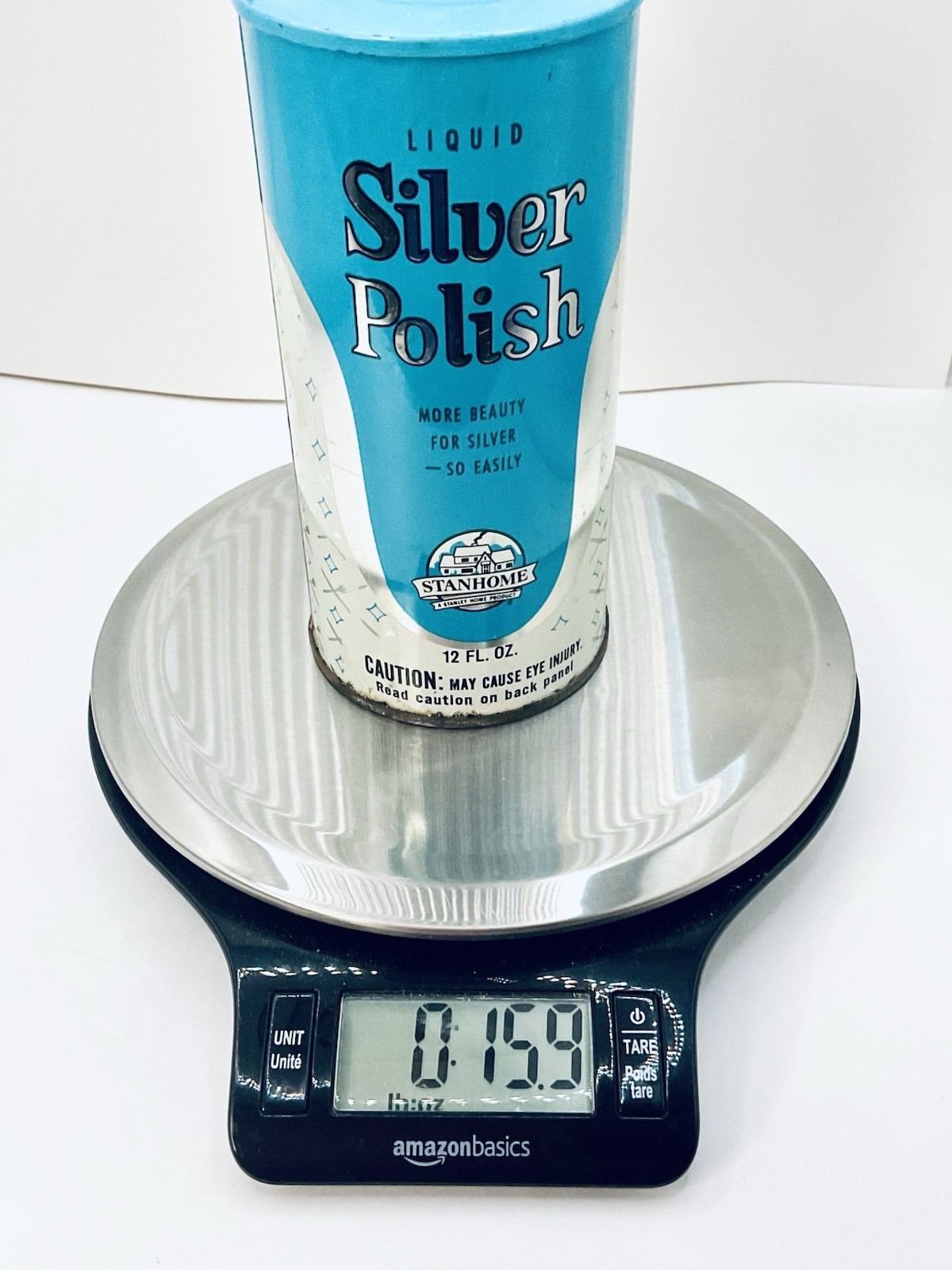 VINTAGE STANHOME LIQUID SILVER POLISH 12 FL OZ LIGHT BLUE TIN CAN
