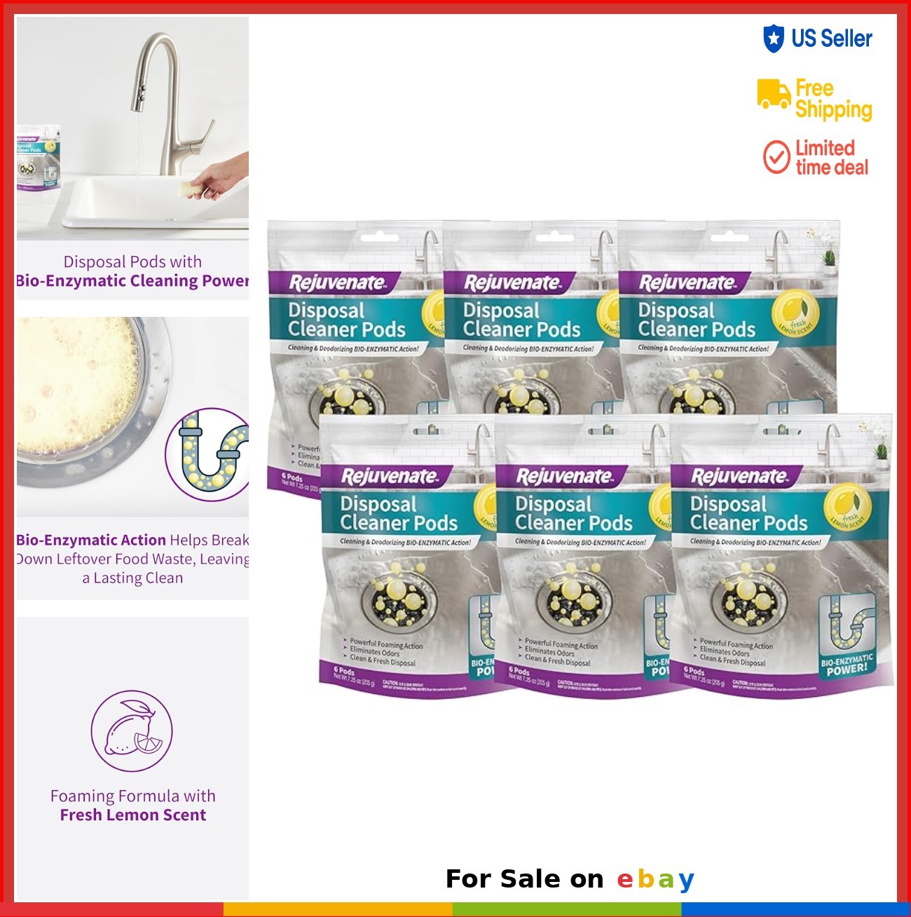 Disposal Cleaner Pods 6 Pack Lemon Scented Bio-Enzymatic For Break Down Food