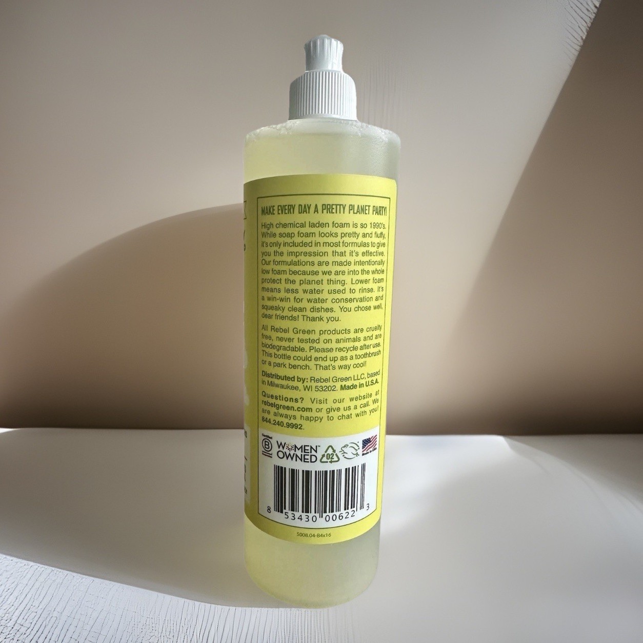 Rebel Green Dish Soap Peppermint Lemon 32 oz (2 x 16 oz) Sulfate Free Vegan