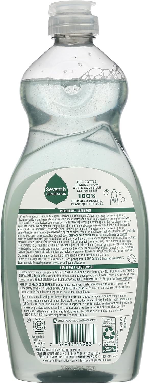 Seventh Generation Fresh Lime Ginger Scent Dishwashing Soap/Detergent Soap 19oz