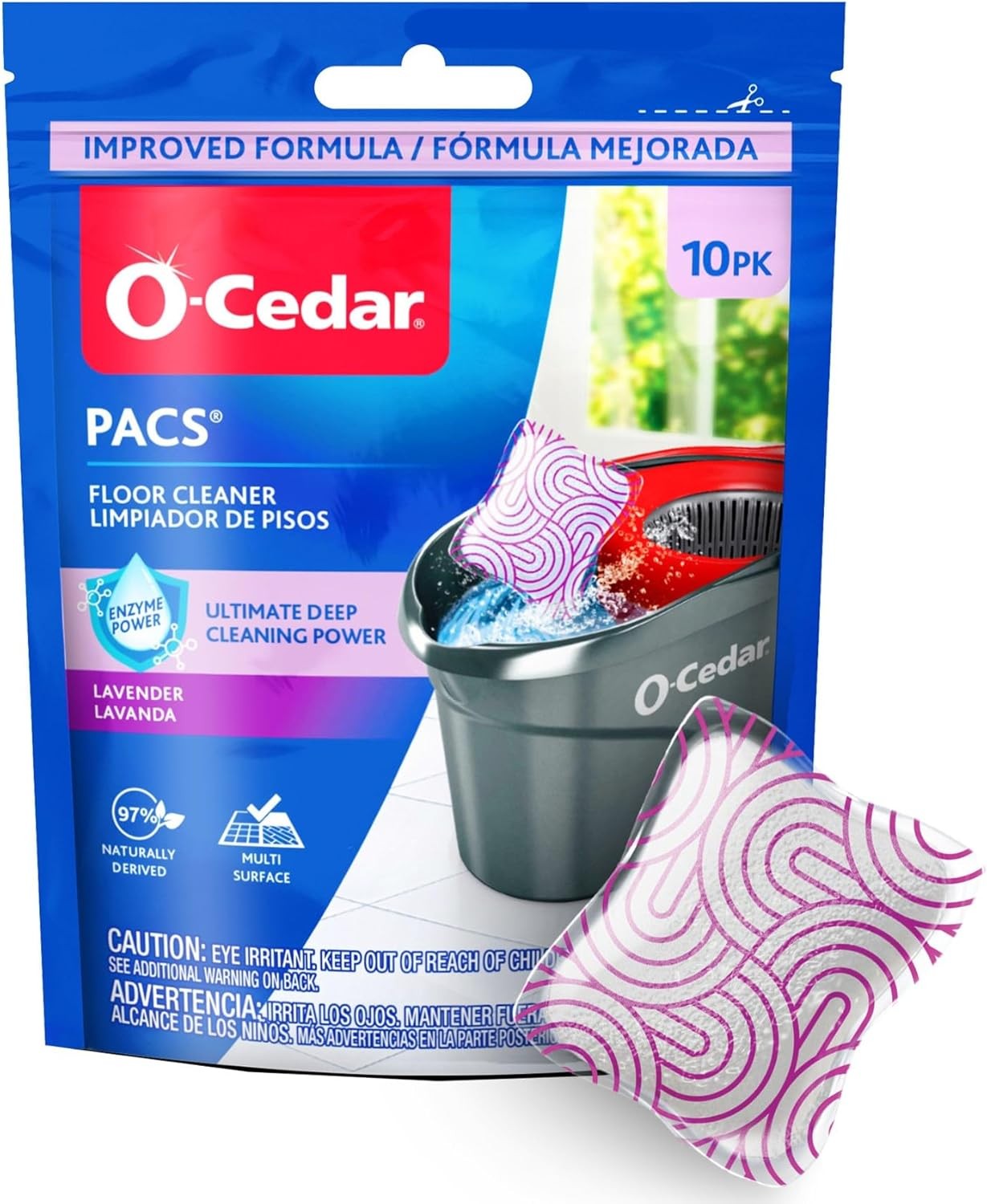 O-Cedar PACS Hard Floor Cleaner, Lavender Scent 10 Count (1-Pack) | Made with Na