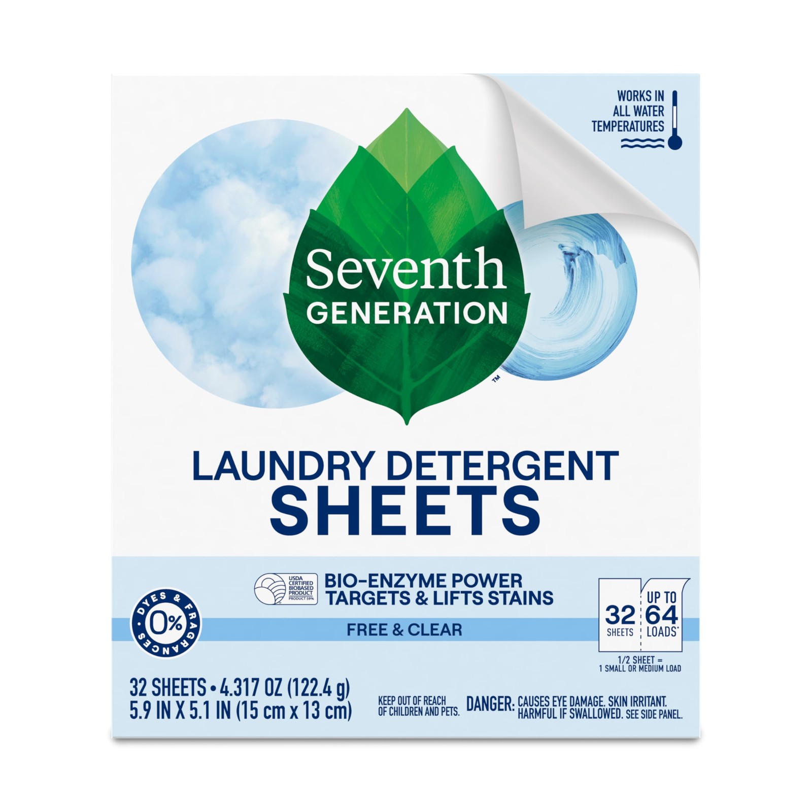Seventh Generation Laundry Detergent Sheets 32Ct Free & Clear – 3 Pack