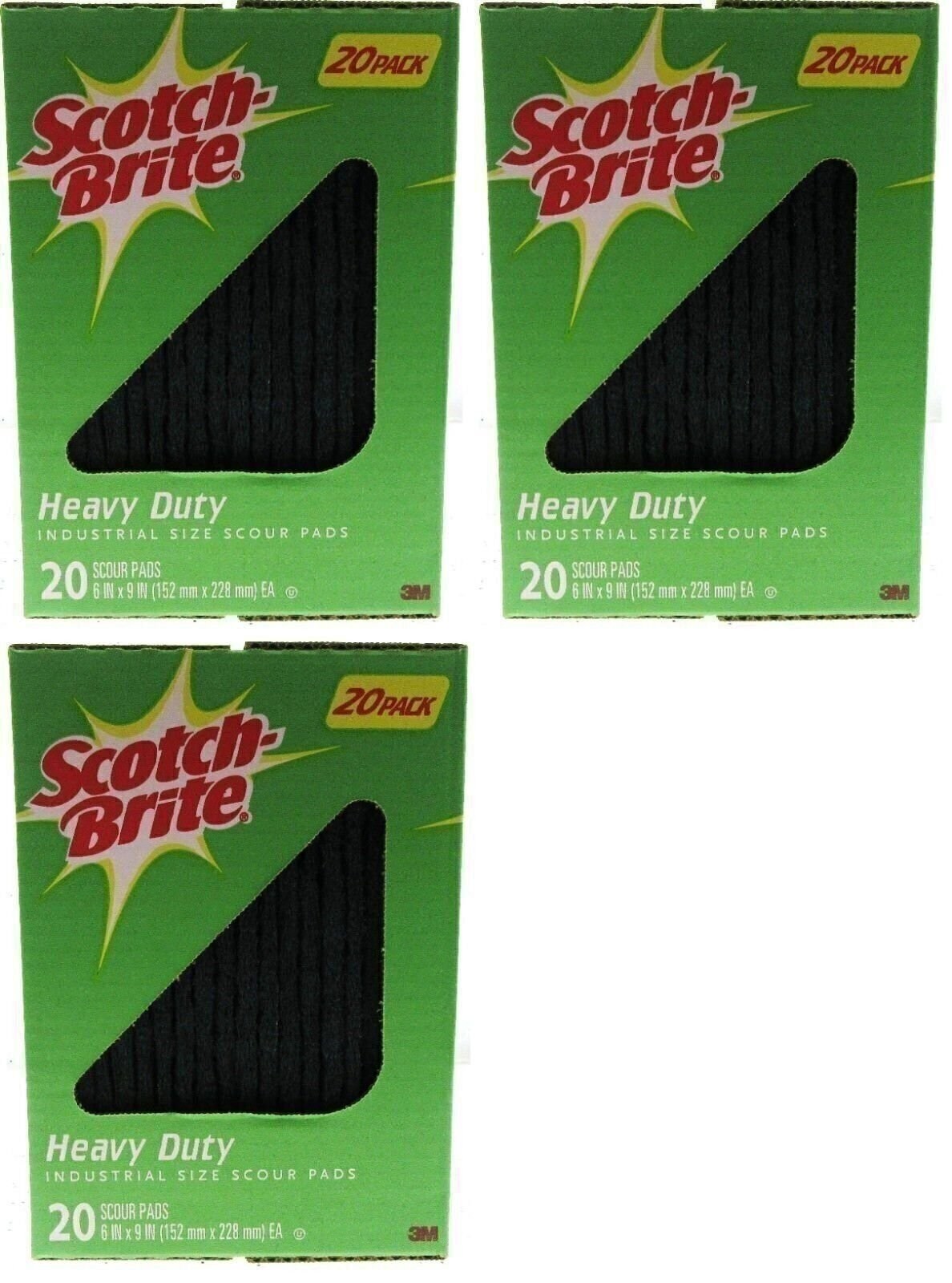 Scotch Brite Heavy Duty Industrial Size Box of 20 Scour Pads 6″x9″ ~ Lot of 3