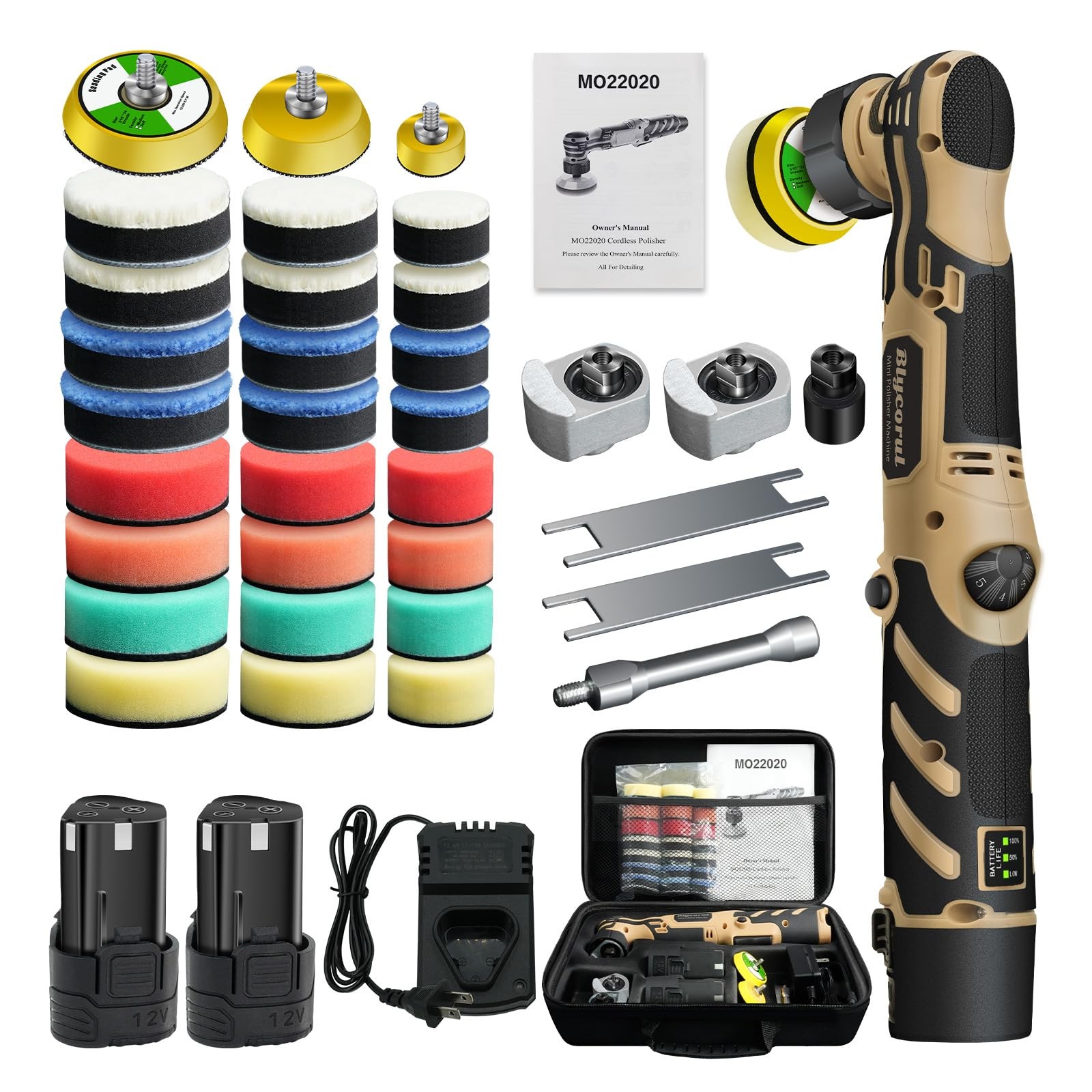 Cordless Mini Polisher,1/1.5/2Inch,DA&RO with 11 Variable Speed 2500-6000 RPM…