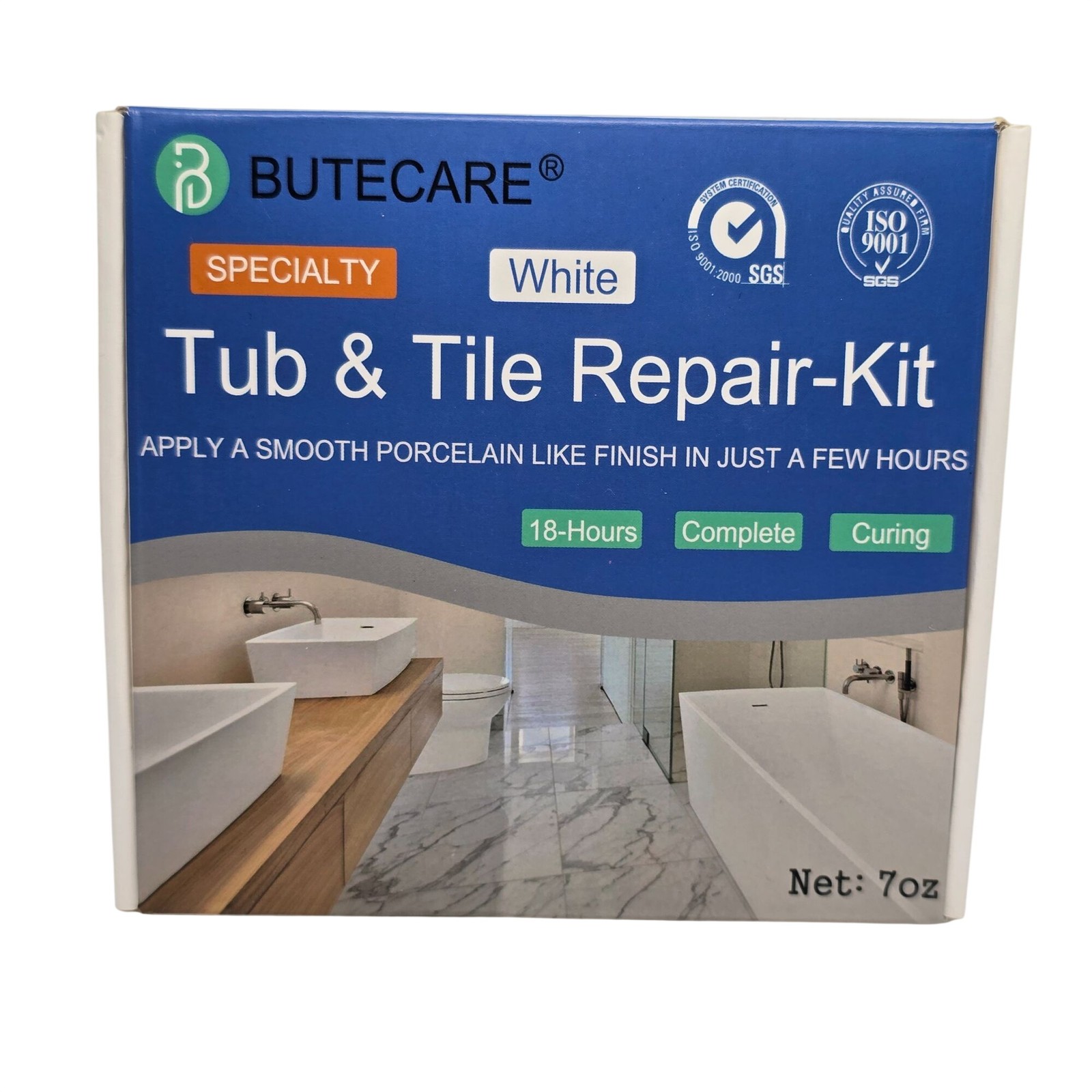 Butecare Tub & Tile Repair Kit White 7oz For Smooth Porcelain-Like Finish