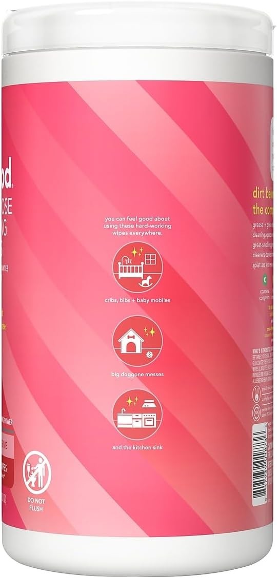 Cruelty-Free Multi-Surface Cleaning Wipes – Pink Grapefruit, 70 Count Canister