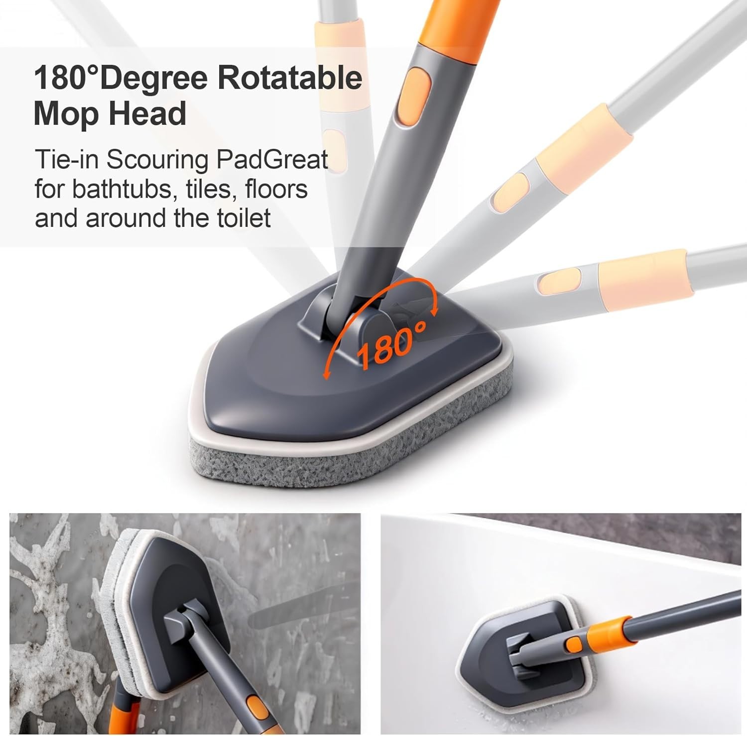 Lightweight No Scratch Tile Scrubber with 56″ Stainless Steel Extendable Handle