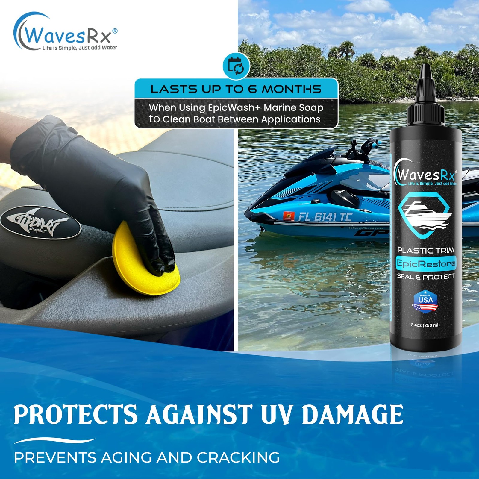 WAVESRX EpicRestore Marine Trim Restorer & Vinyl Protectant | Plastic Restorer f