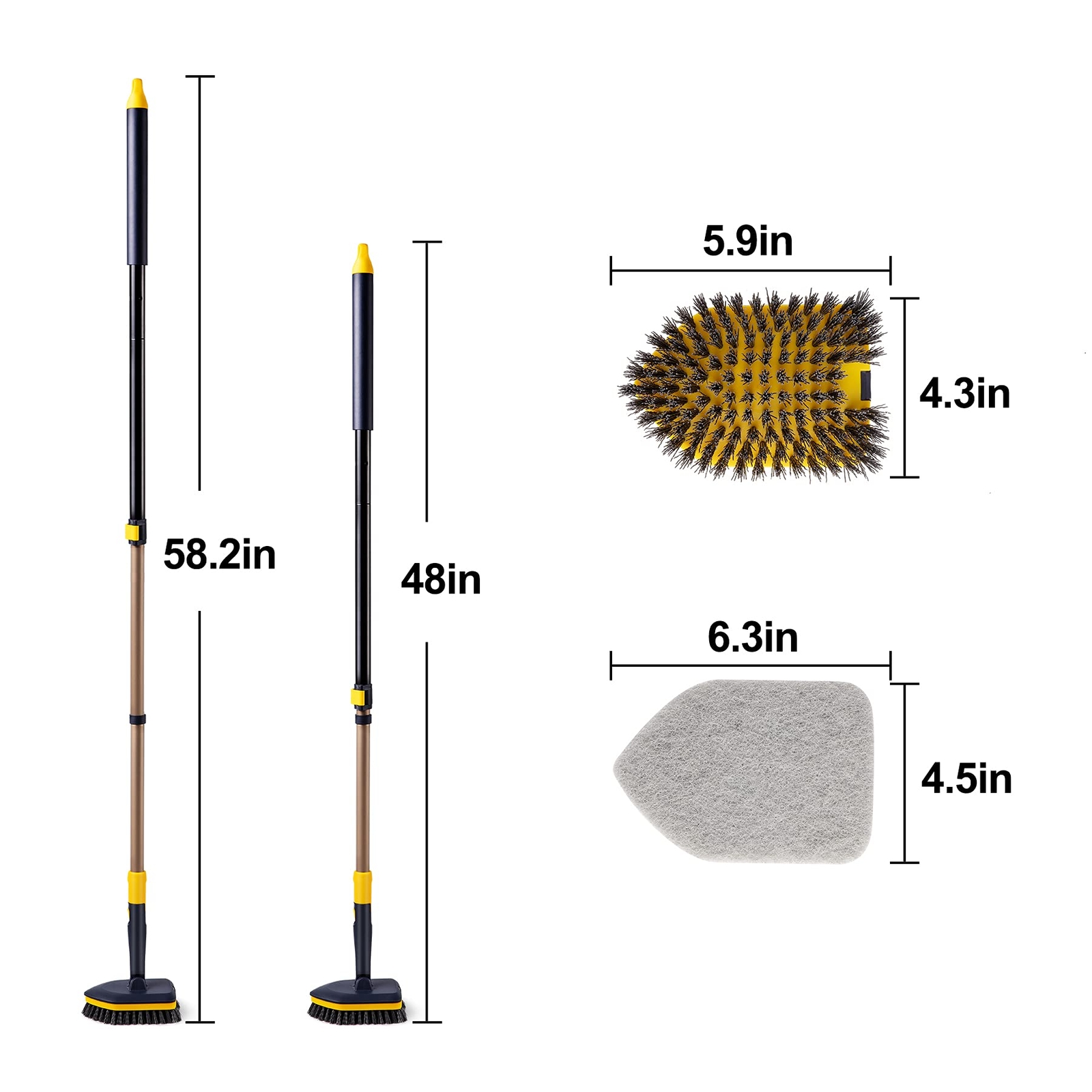 Tub Tile Scrubber Brush 2 in 1 Cleaning Brush 58.2 Inch Adjustable Telescopic