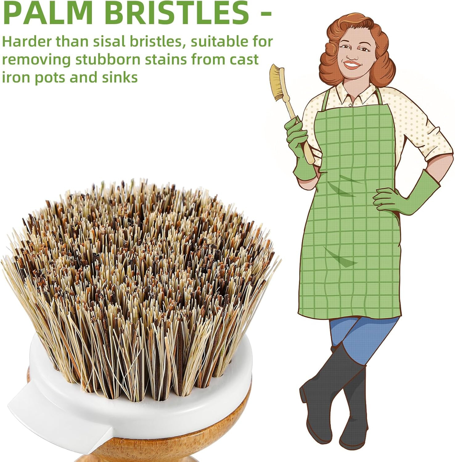 Dish Brush, Bamboo Dish Scrubber Brush Set with Tray, Natural Kitchen Dishwas…