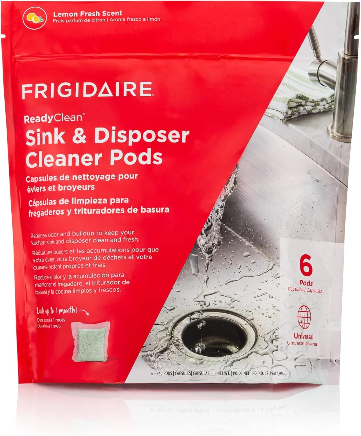 Frigidaire ReadyClean Probiotic Sink and Disposer Cleaner 6 Pods, Tablet, White,