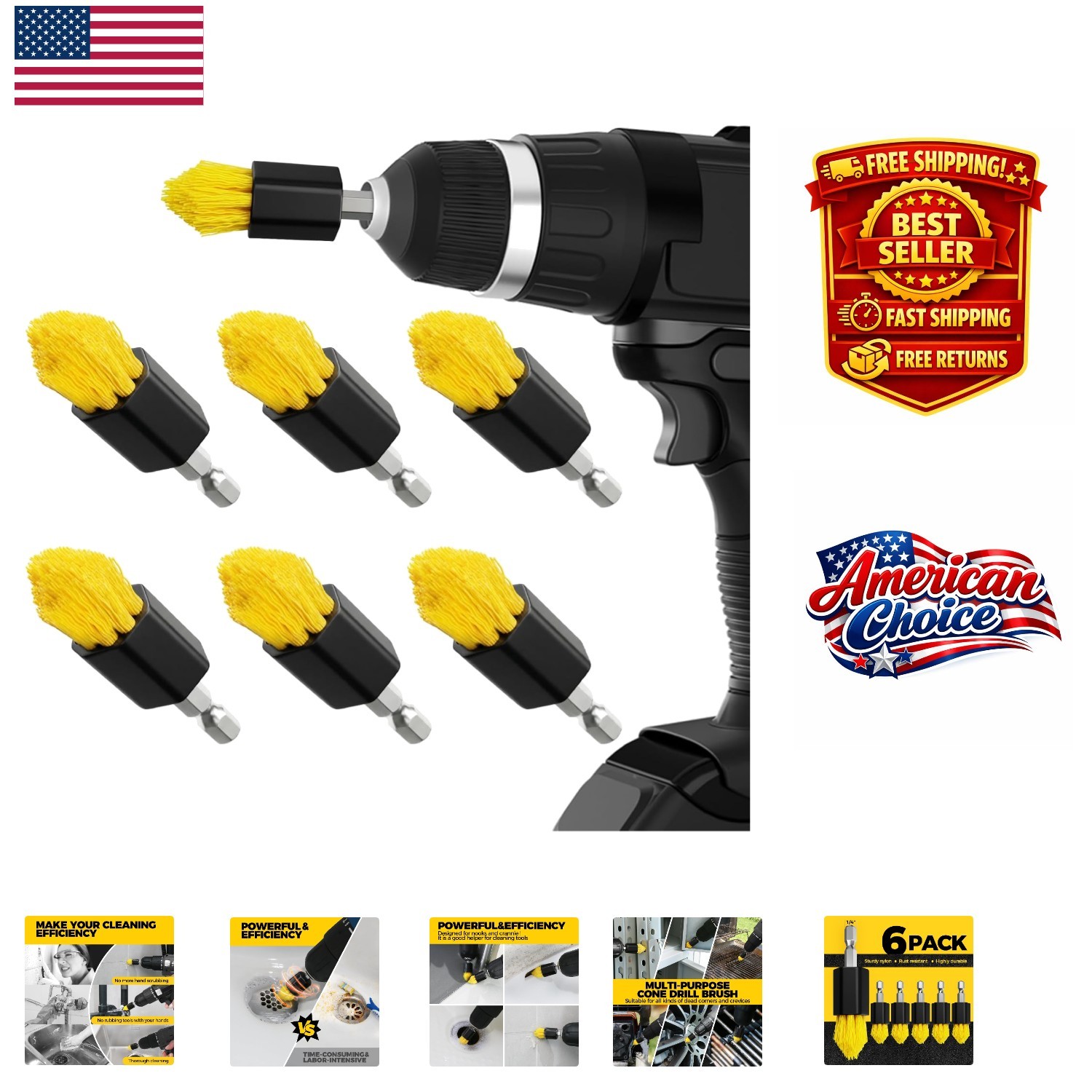 Time-Saving Multi-Purpose Drill Brush Set for Bathroom and Kitchen Scrubbing