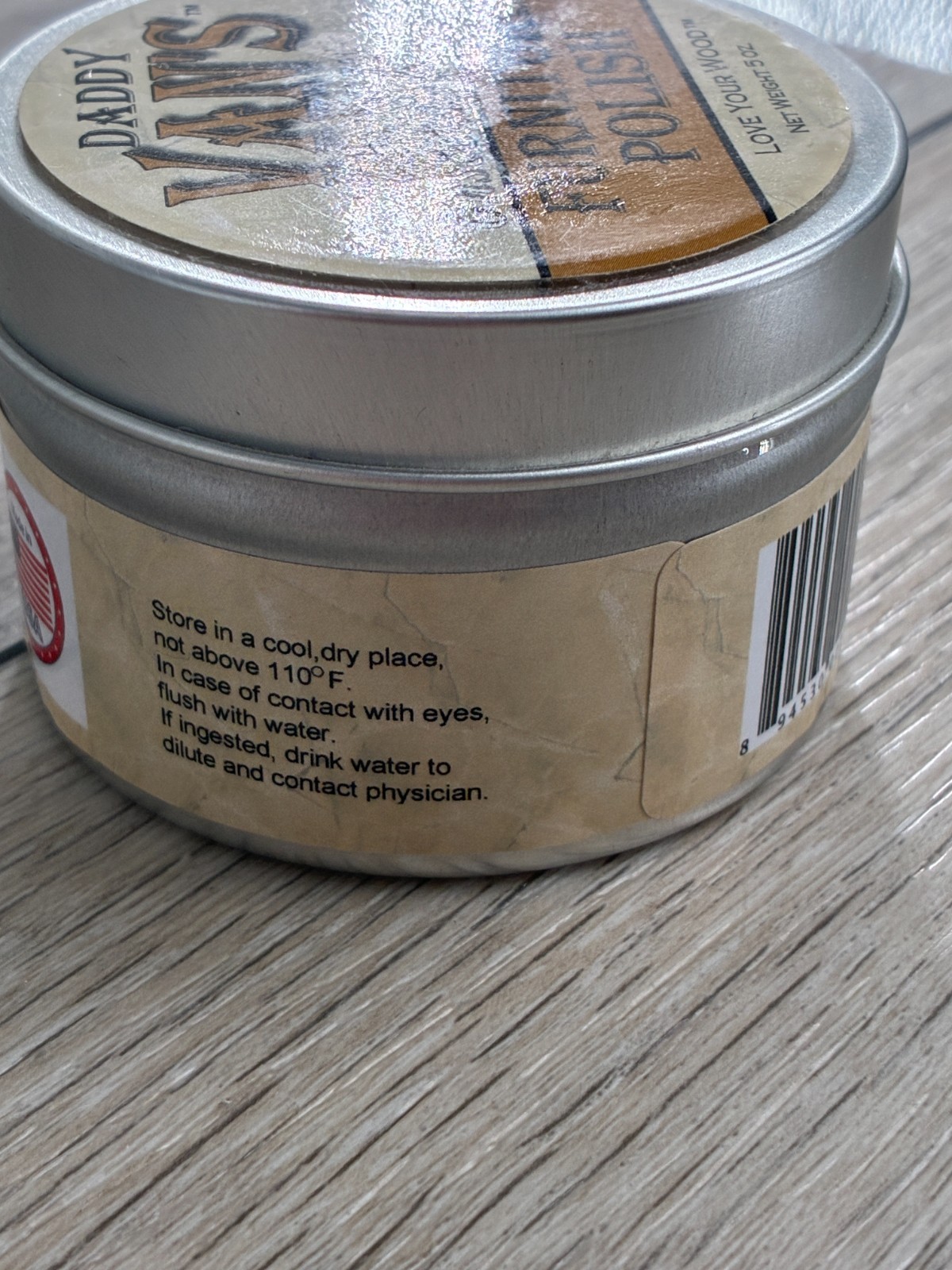 Daddy Vans All Natural Beeswax Olive Oil Carnauba Furniture Polish Unscented 5oz