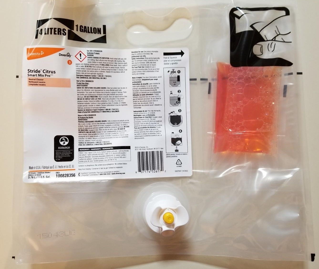 Diversey Stride Neutral Cleaner, Citrus Scent, Smart Mix Pro Bag, 2 Pack