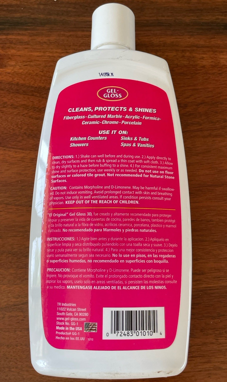 TR Industries GG-1 Gel-Gloss Kitchen and Bath Polish, 16 Fl. Oz Opened