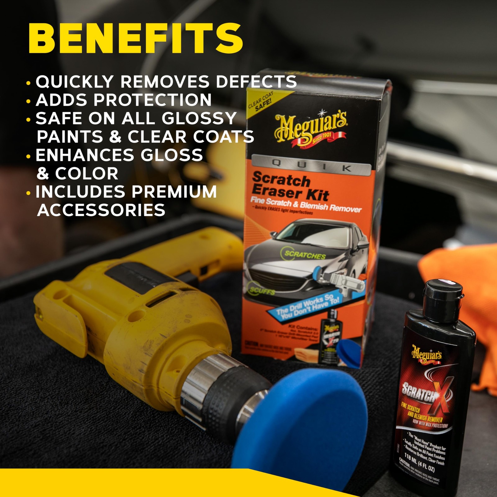 Meguiar’s Quik Scratch Eraser Kit Drill Activated Scratch Remover Car Care Kit