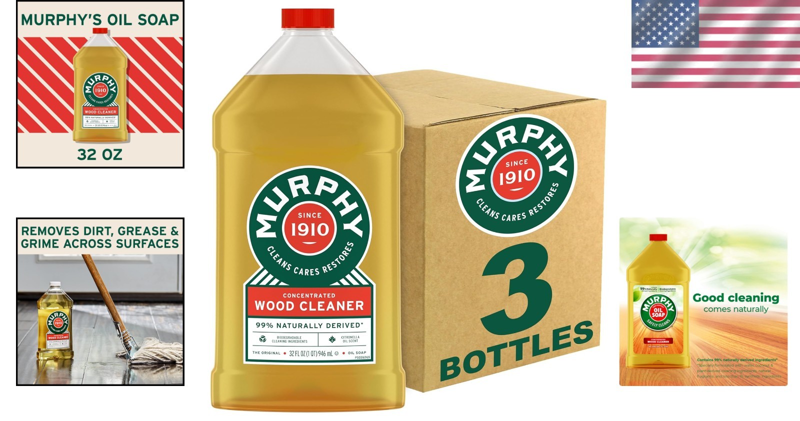 Oil Soap Cleaner for Wood 32 Fl Oz Pack of 3 Naturally Derived Ingredients