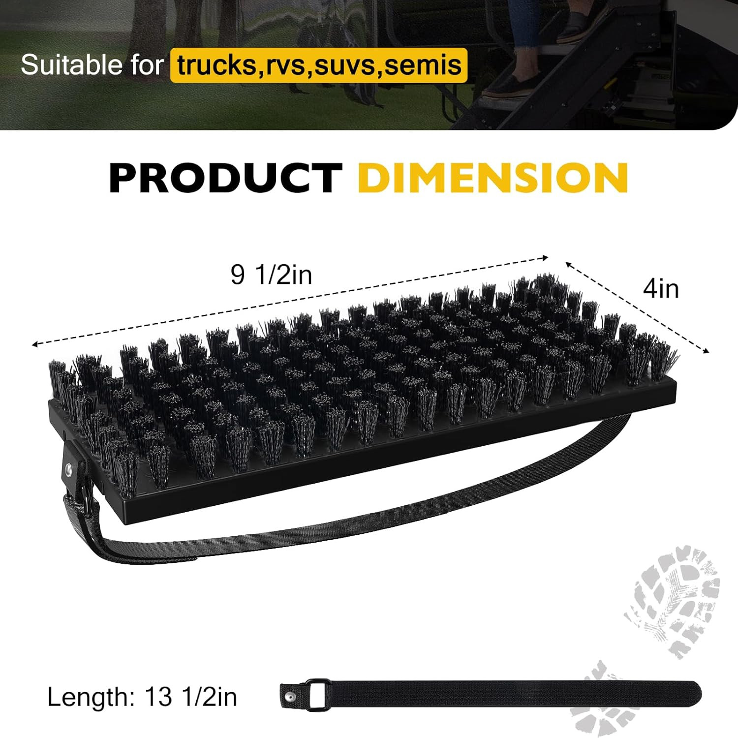 Truck Step Mounted Brush – Heavy Duty Boot Brush Cleaner for Trucks, Rvs, Suvs &