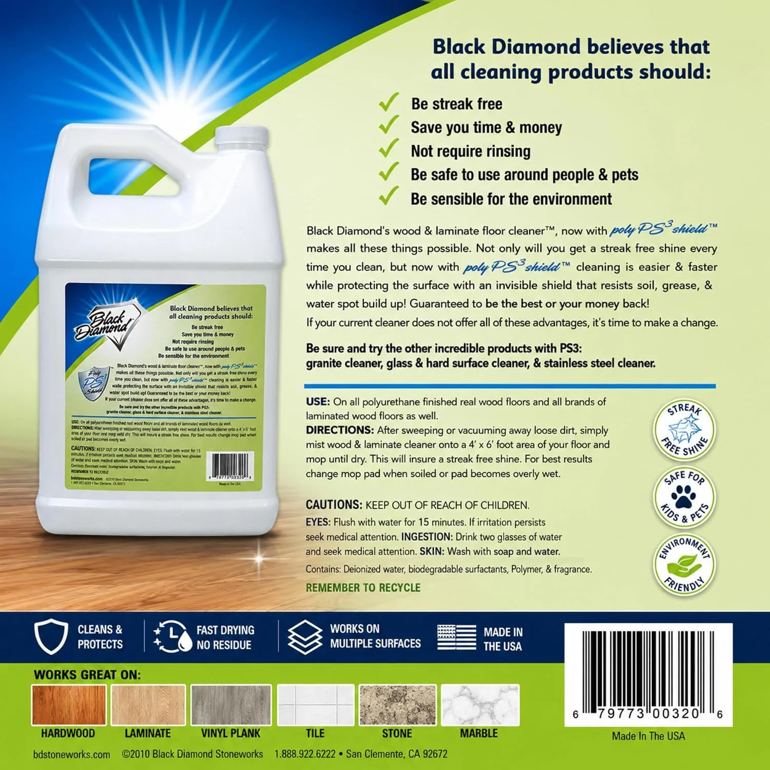 Black Diamond Stoneworks Wood & Laminate Floor Cleaner – No-Rinse Streak-Free Cl