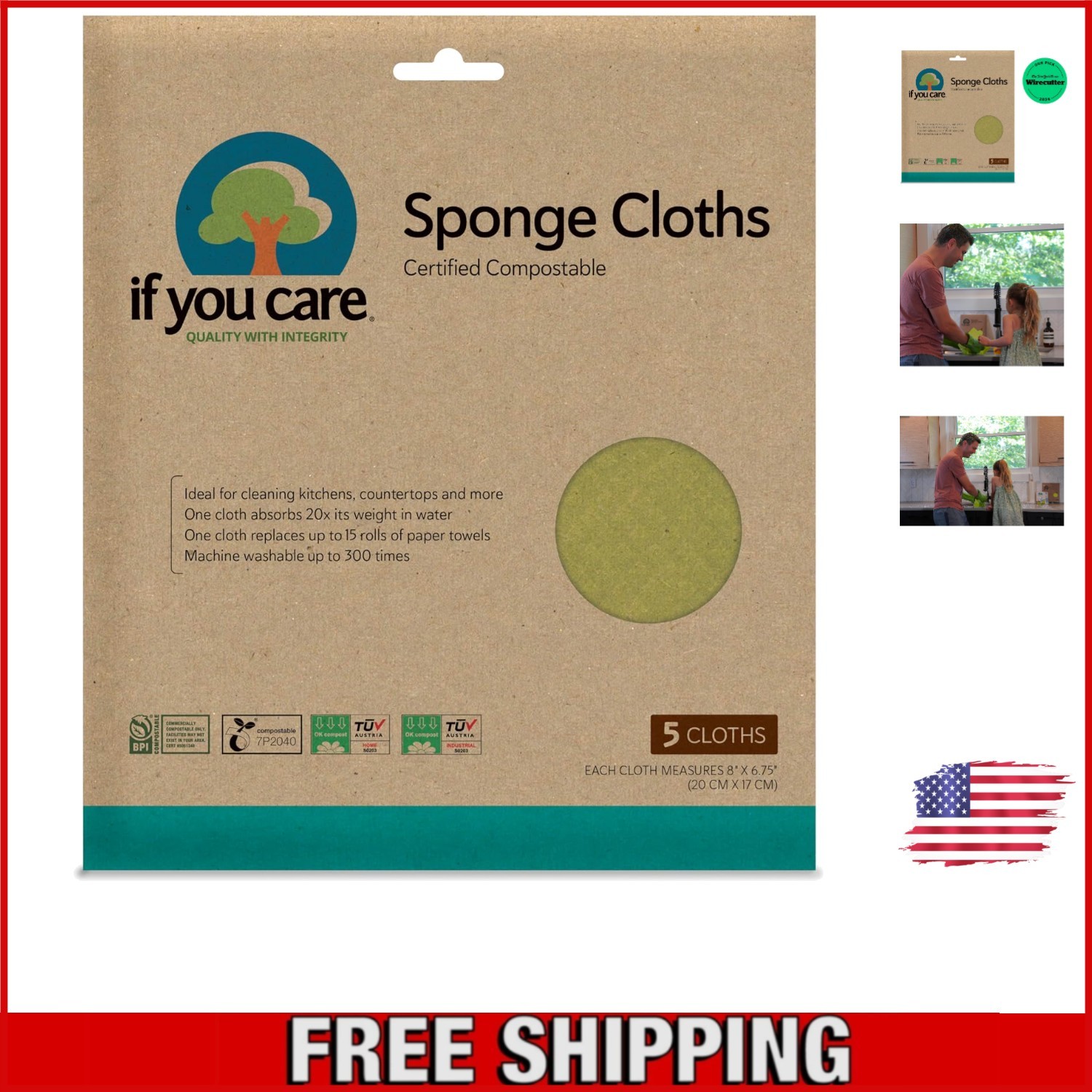 5 Count Eco-Friendly Natural Sponge Cloths – Extra Absorbent Rags for Home
