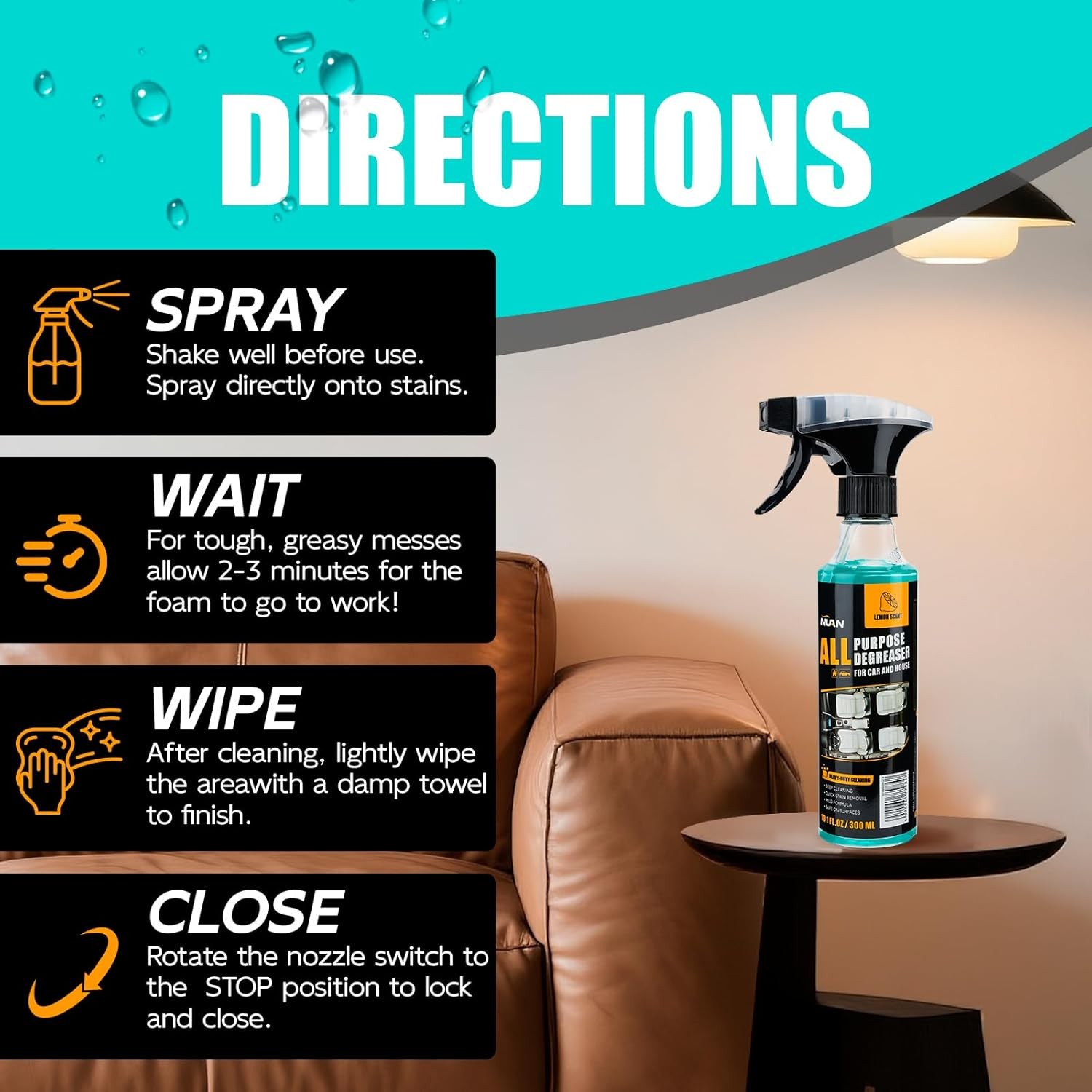 All Purpose Degreaser Spray Lemon 10.1oz Heavy Duty Car Kitchen Grease Remover