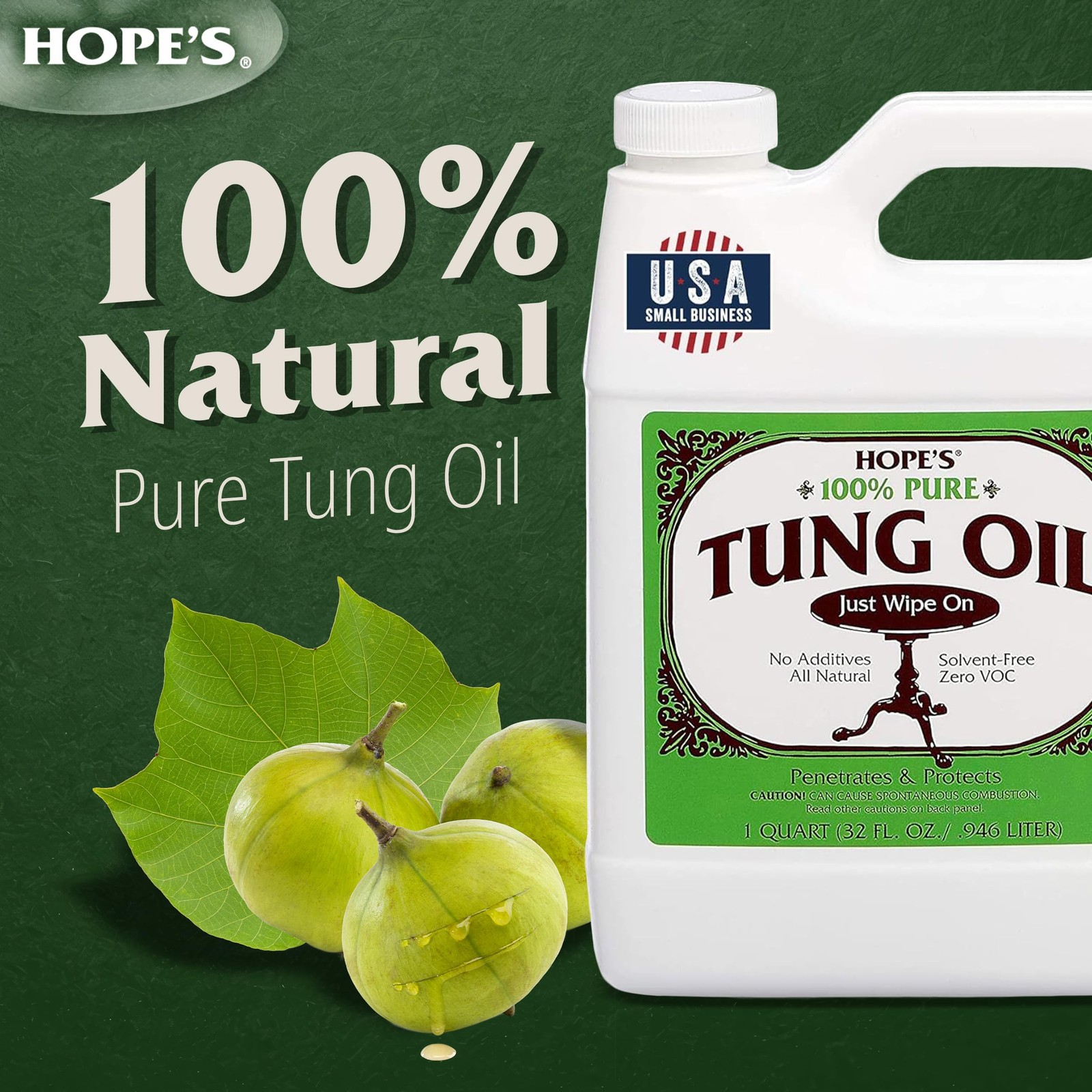 100% Pure Tung Oil, Food Safe, Premium Waterproof Natural Wood Finish and Sea…
