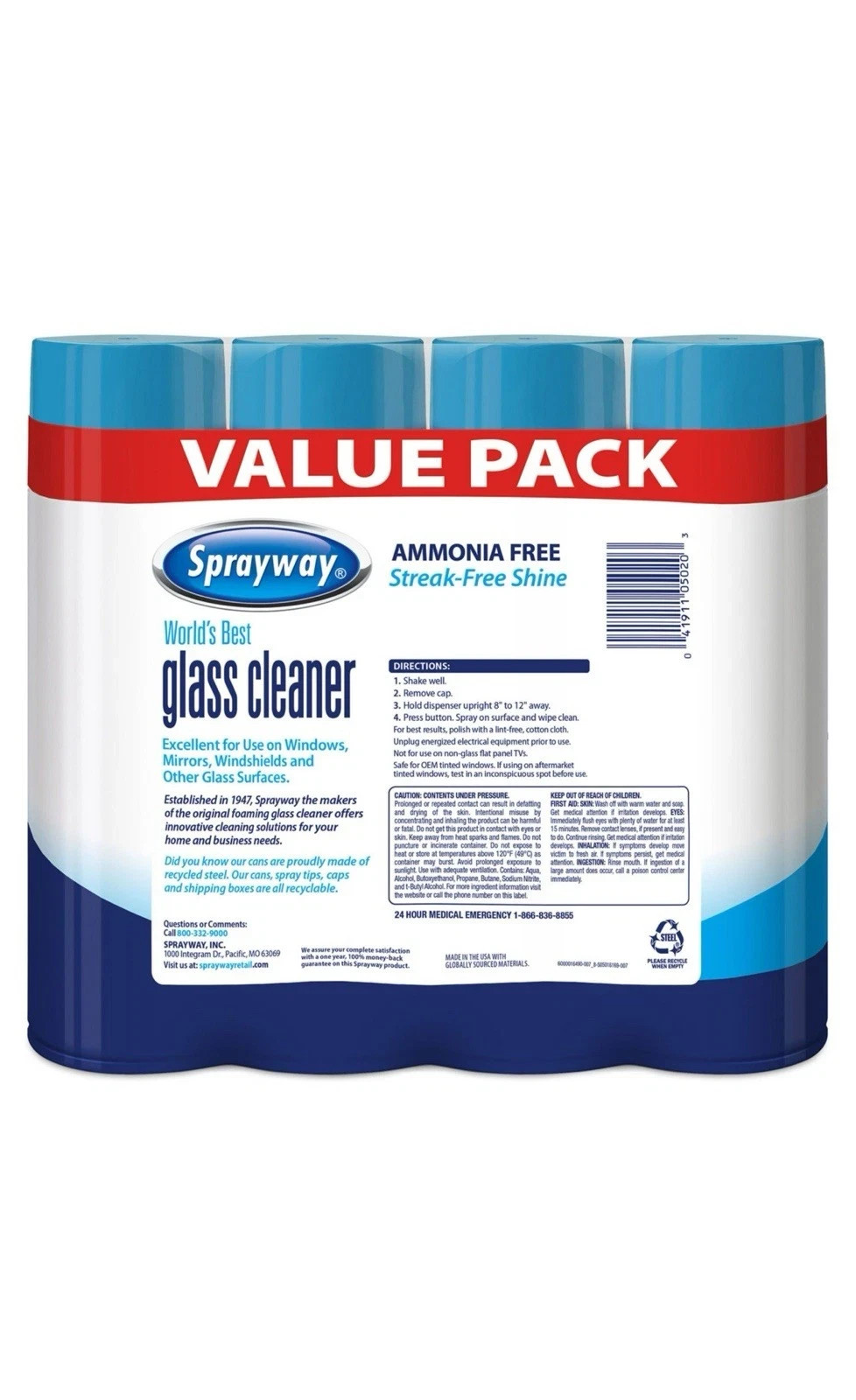 Sprayway SW050CLUB Glass Cleaner – 4 Pack